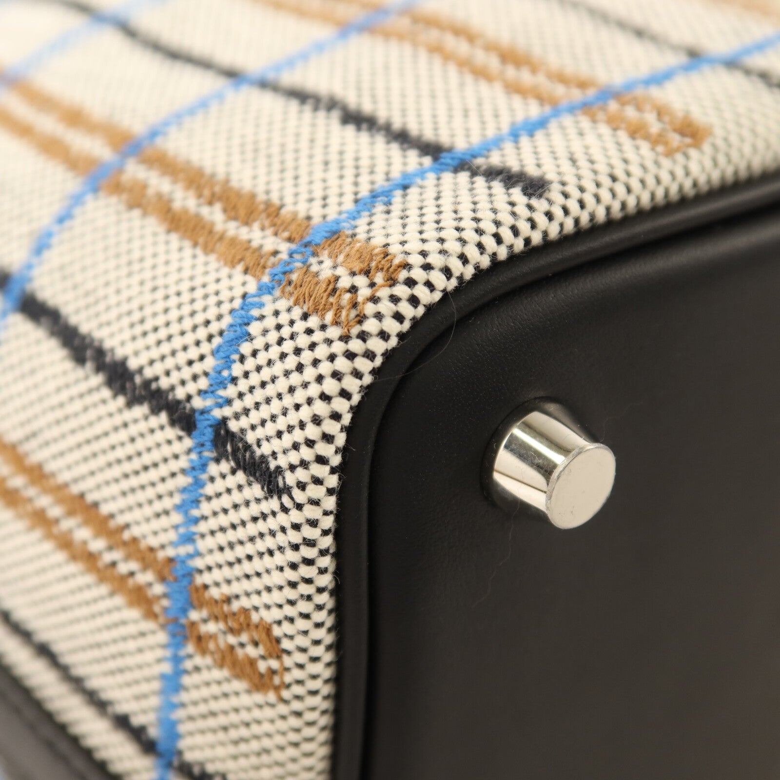 HERMES 帆布/Swift皮革Picotin PM銀扣手挽袋Ecru/Black/Fauve