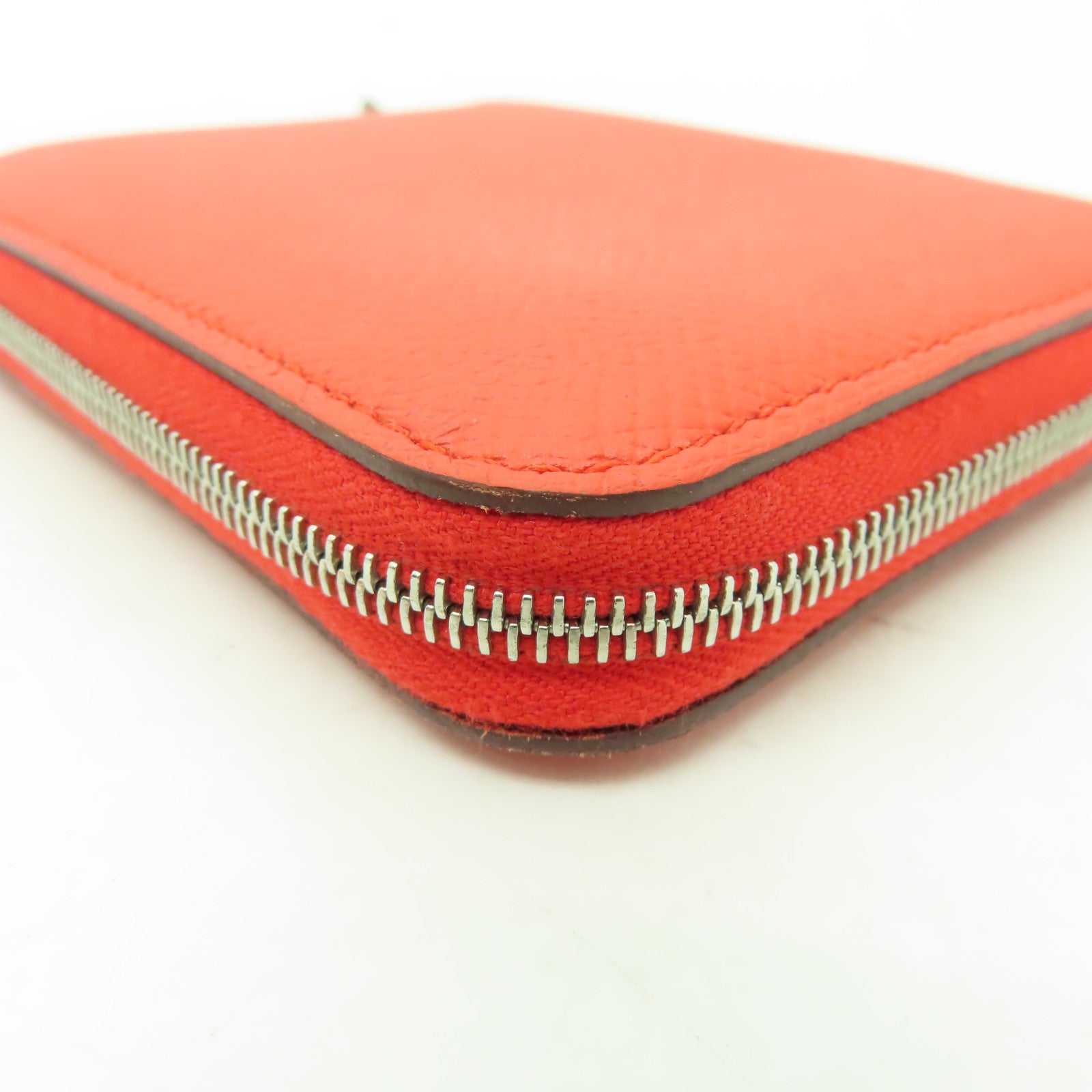HERMES Clemence皮革Silk in Wallet銀扣錢包牡丹紅色
