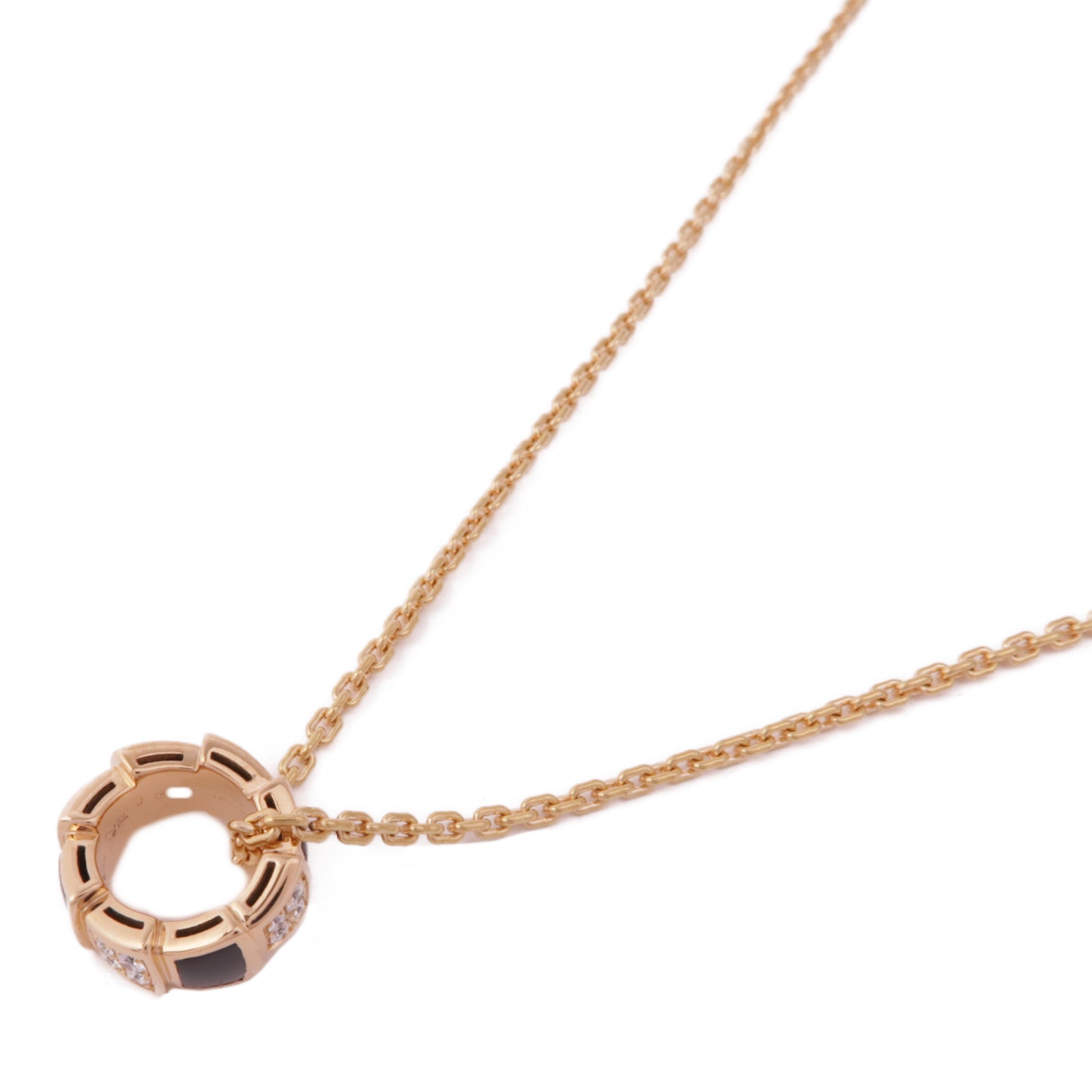 BVLGARI 18K玫瑰金Serpenti Viper Necklace縞瑪瑙/鑽石項鍊