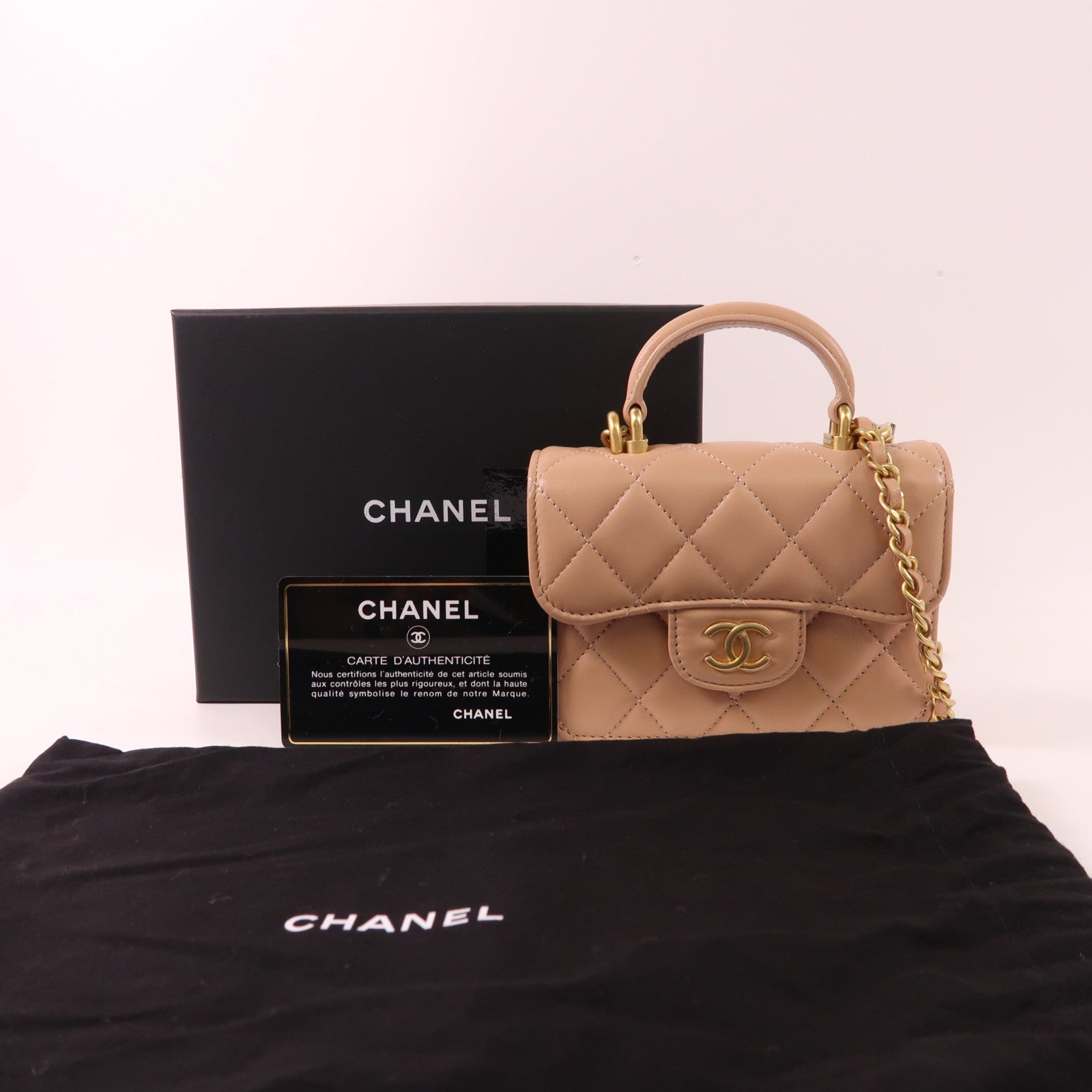 CHANEL 羊皮皮革Mini Top Handle金扣手挽肩背兩用袋