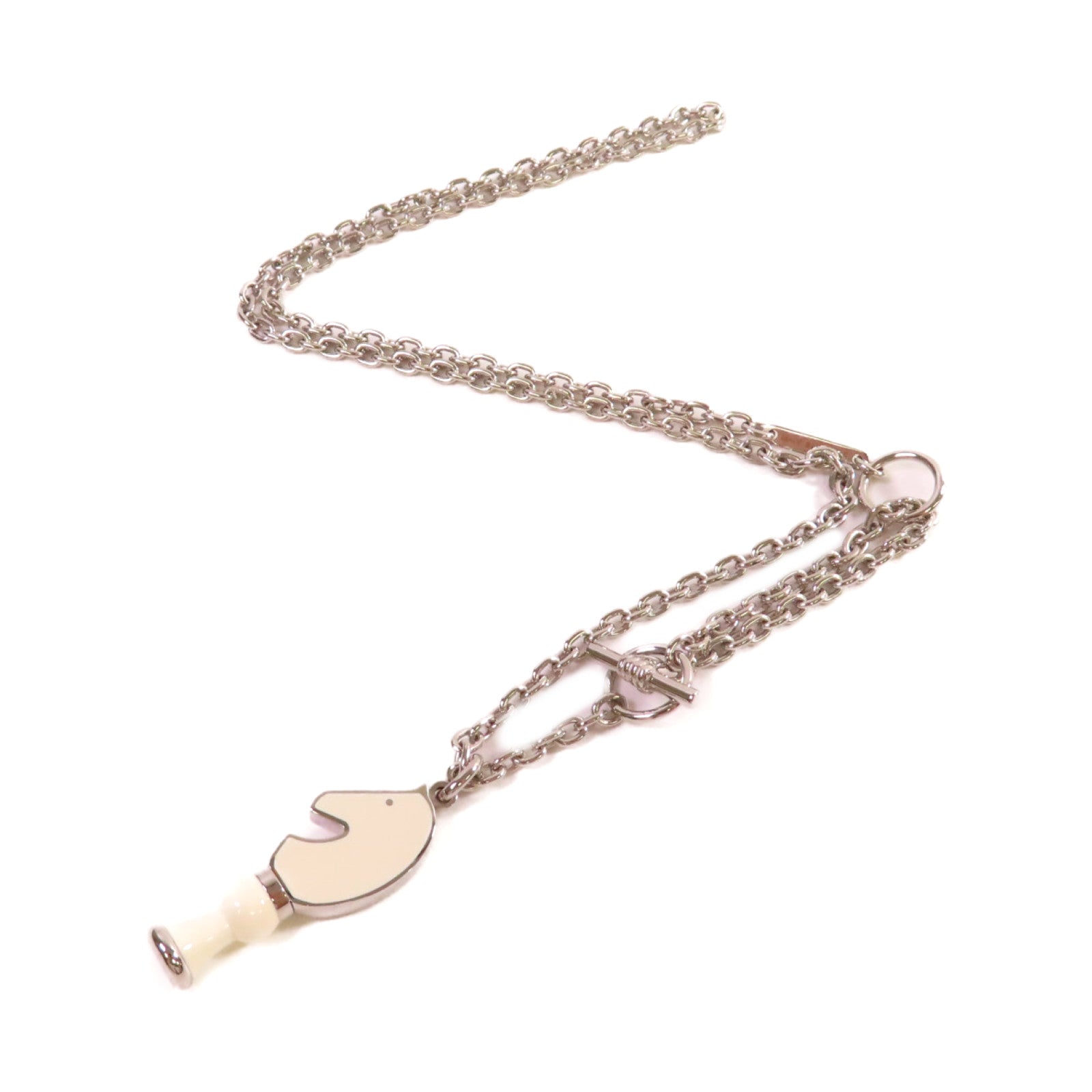 HERMES 金屬/琺瑯Cavalier Necklace項鏈白色/銀色