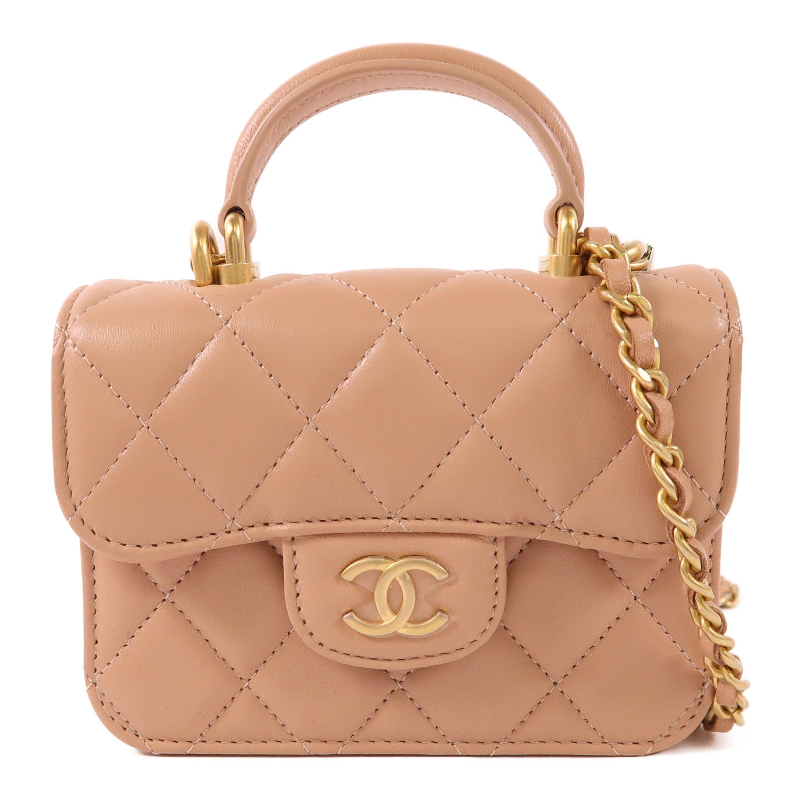 CHANEL 羊皮皮革Mini Top Handle金扣手挽肩背兩用袋