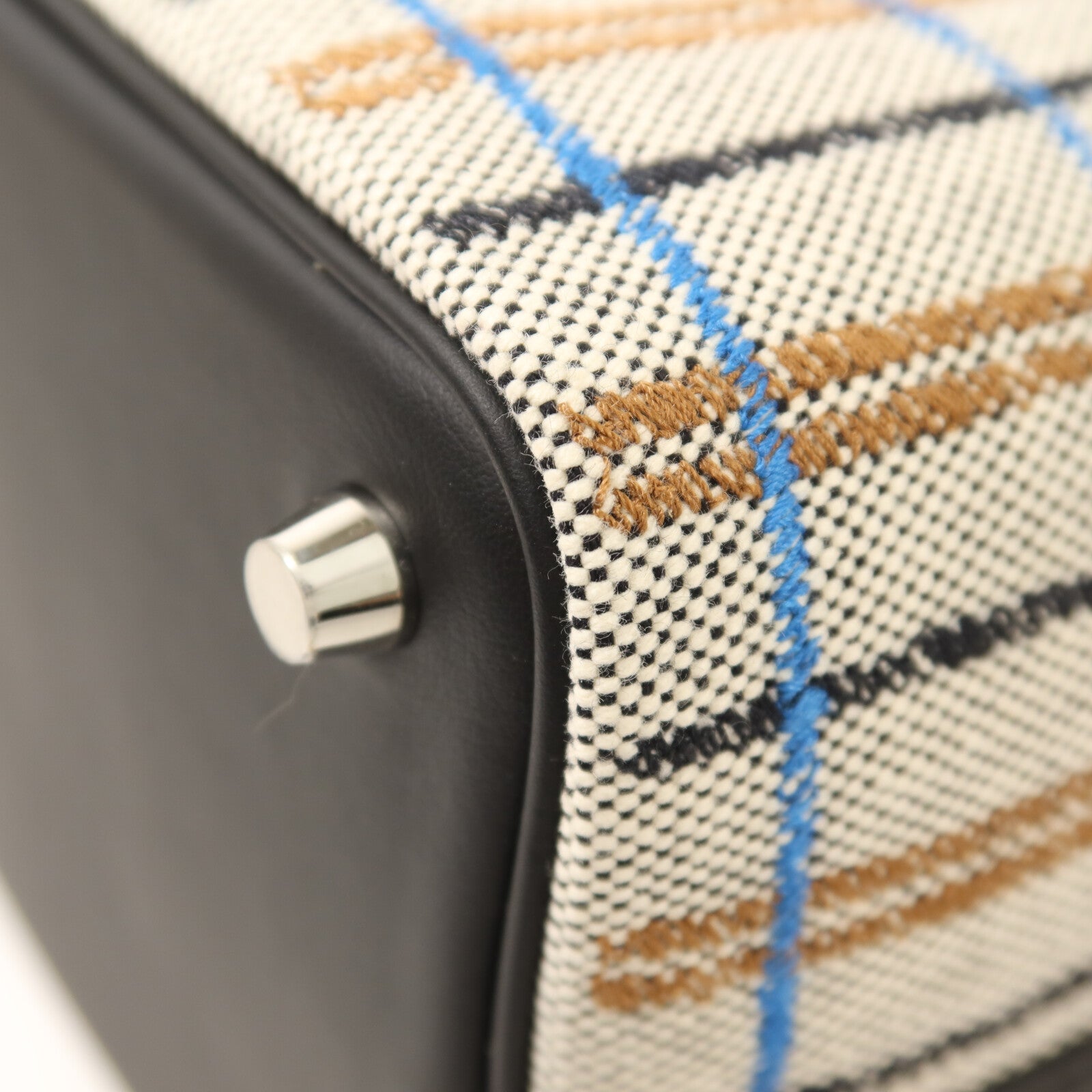 HERMES 帆布/Swift皮革Picotin PM銀扣手挽袋Ecru/Black/Fauve