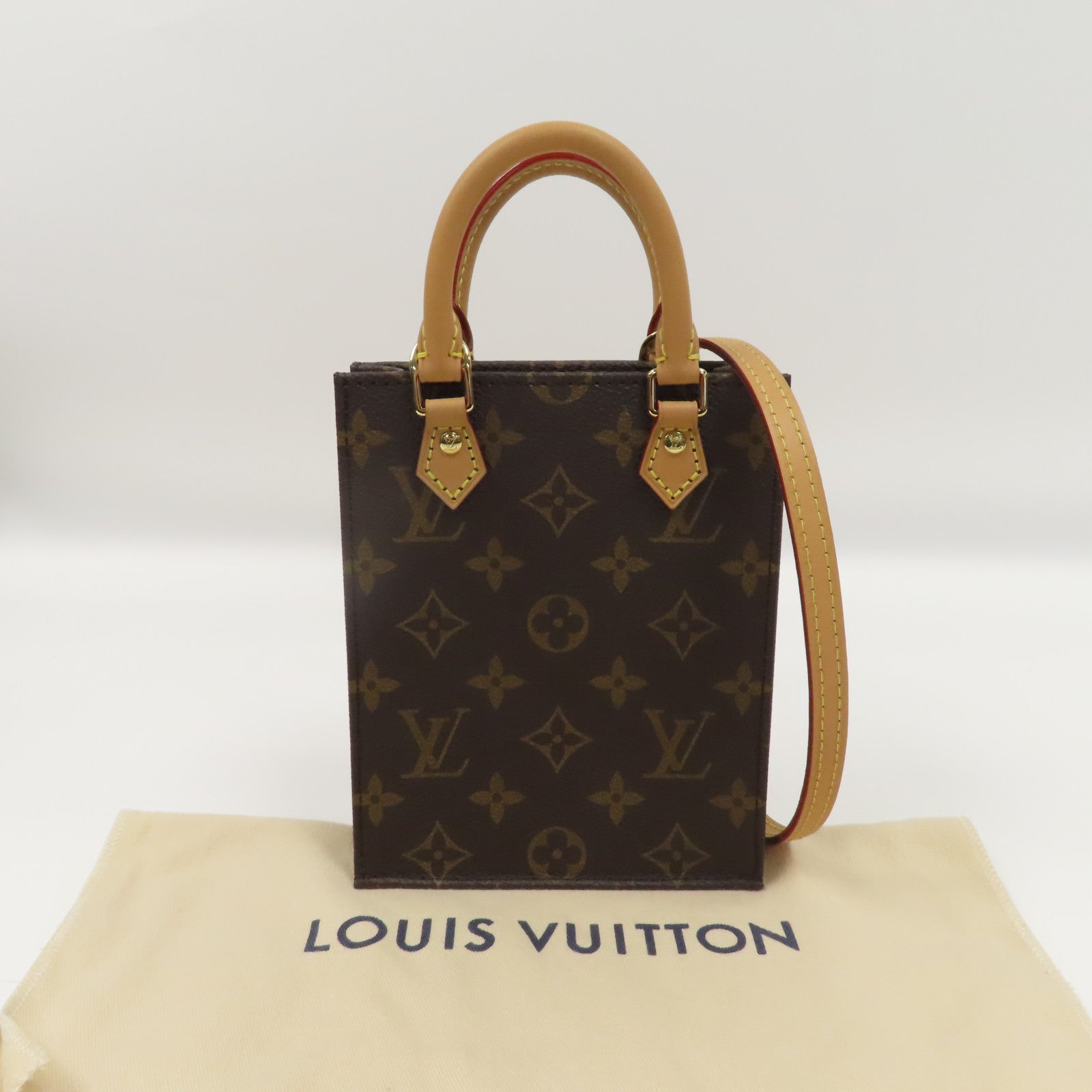 LOUIS VUITTON 【激減優惠】Monogram Petit Sac Plat 2 Way Shoulder金扣手挽肩背兩用袋啡色