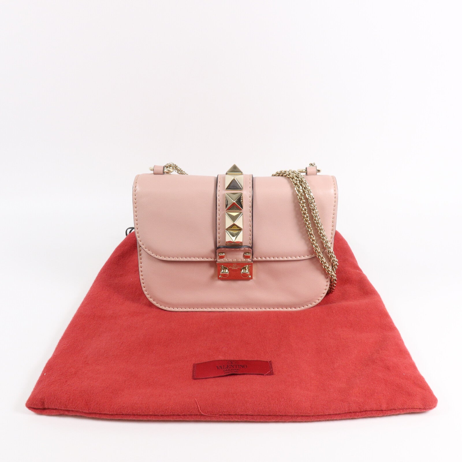 Valentino 牛皮皮革Garavani Glam Lock鏈帶肩背袋