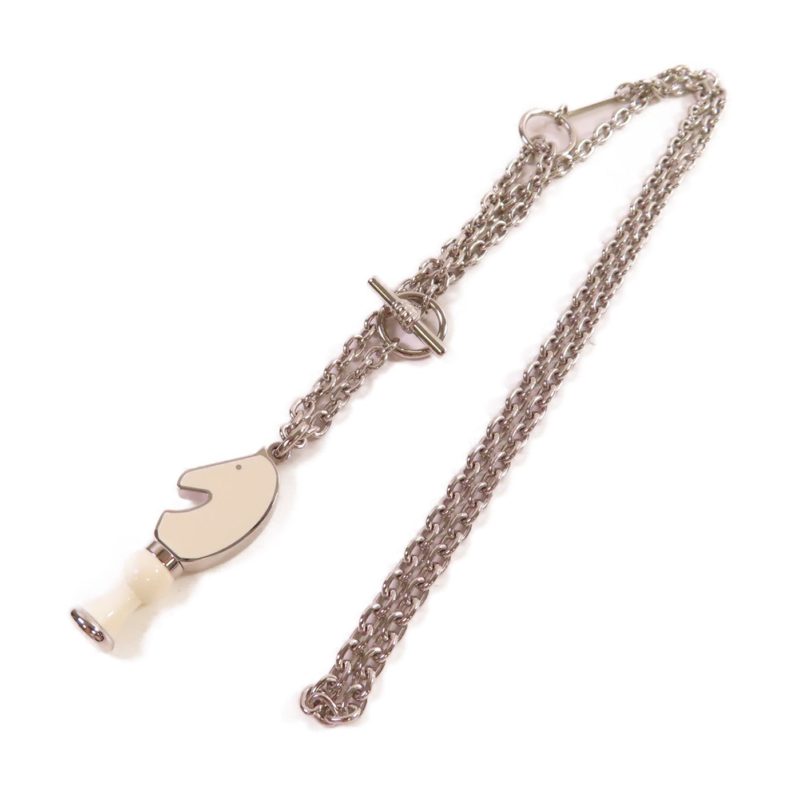 HERMES 金屬/琺瑯Cavalier Necklace項鏈白色/銀色