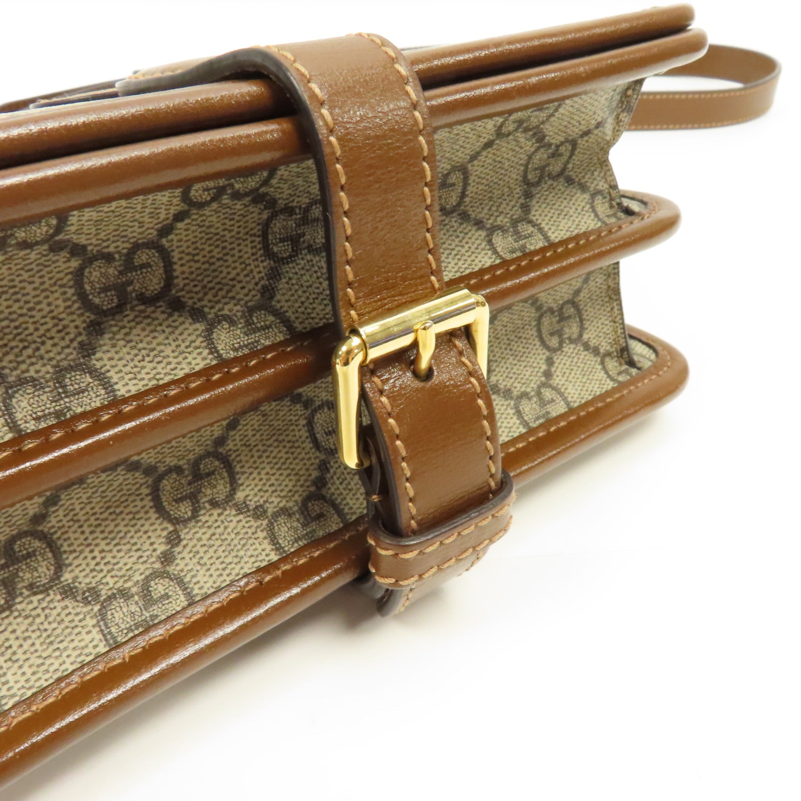 GUCCI 塗層帆布Shoulder Bag金扣肩背袋啡色