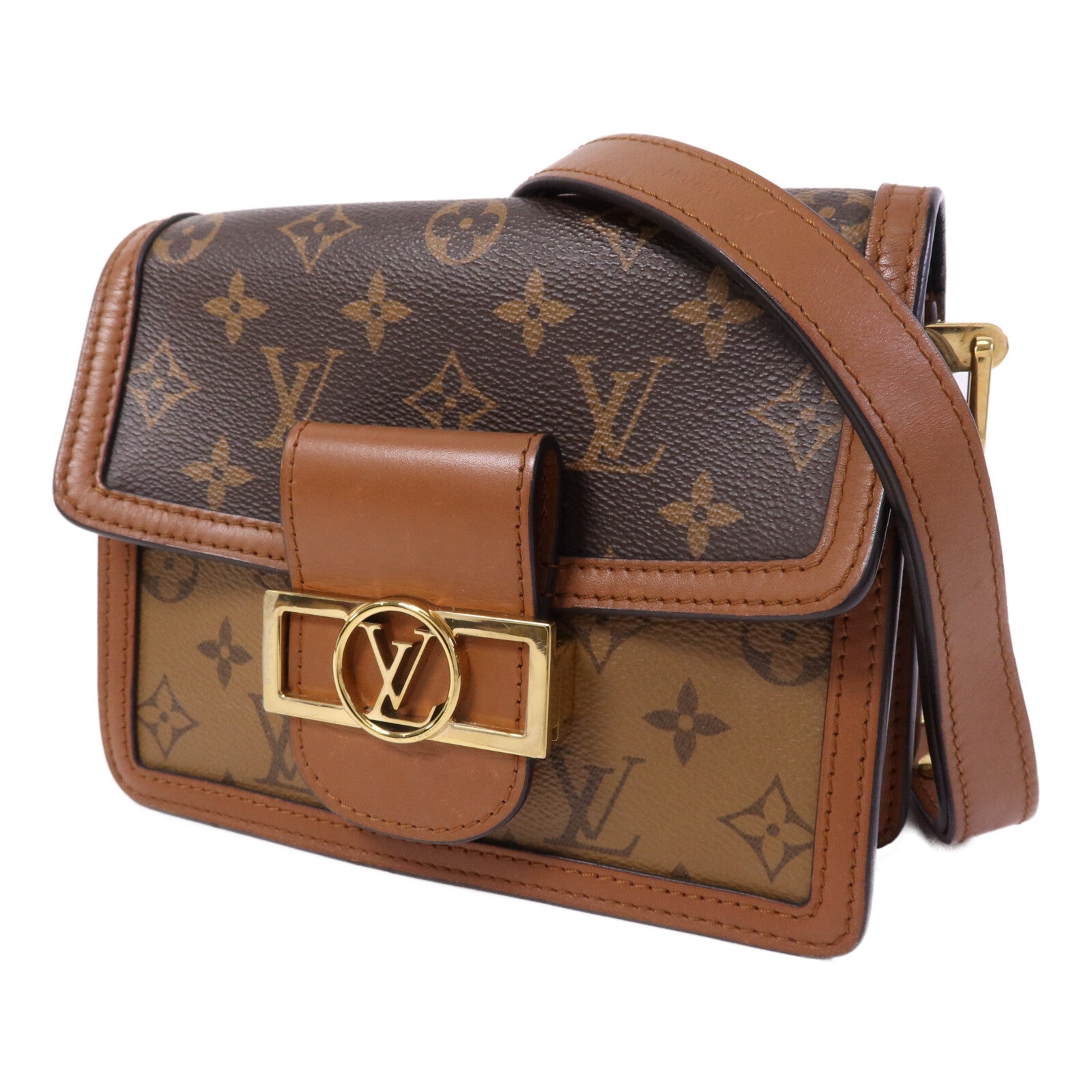 LOUIS VUITTON Monogram Reverse Mini Dauphine金扣肩背袋