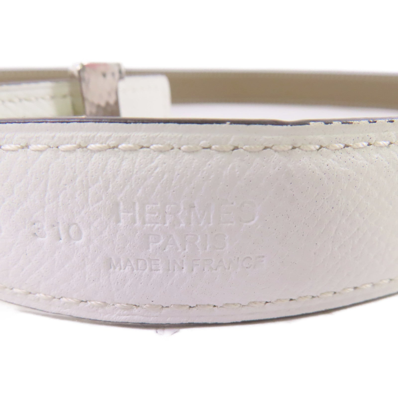 HERMES Swift皮革/Epsom皮革Constance Touareg Belt銀扣白色/Etoupe大象灰色