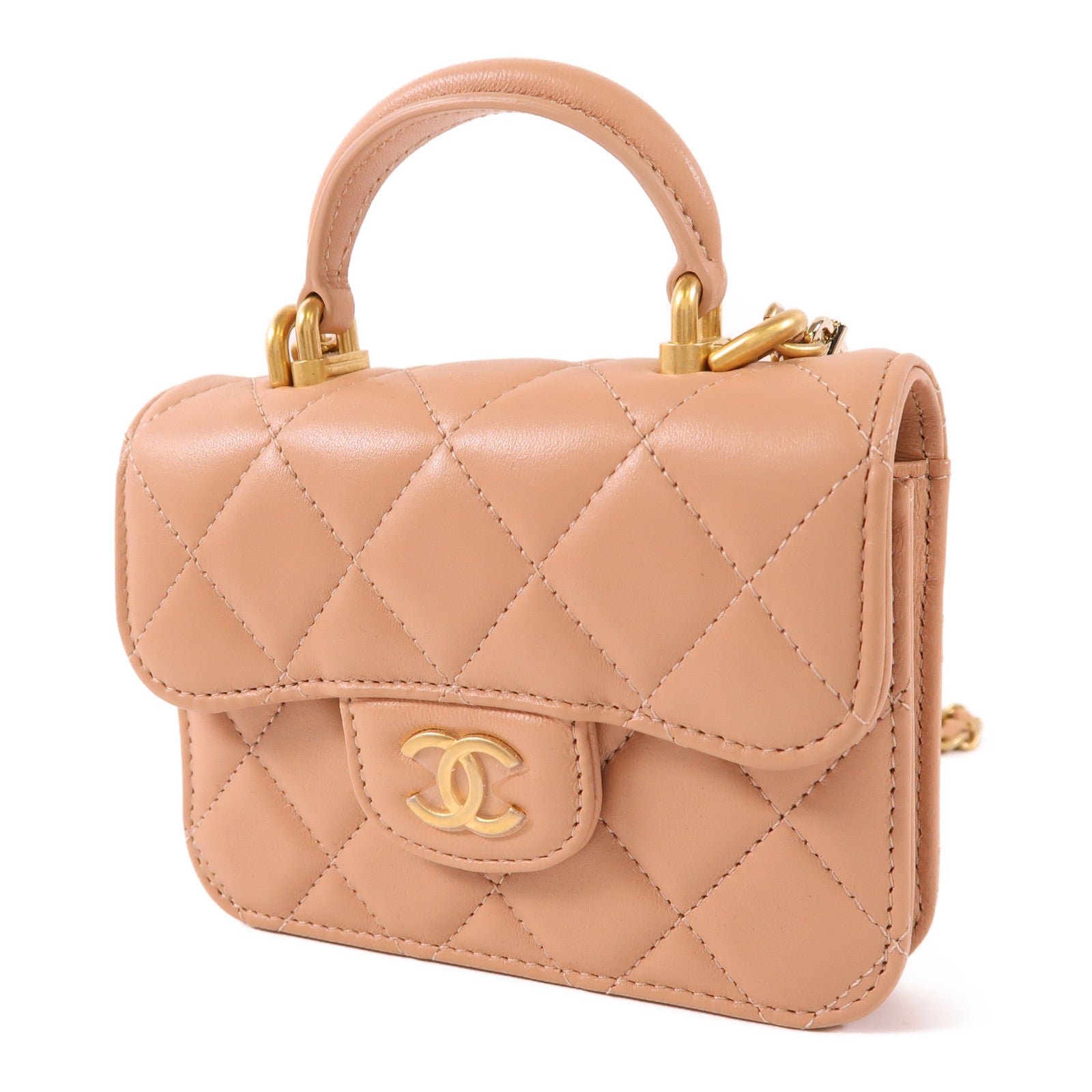 CHANEL 羊皮皮革Mini Top Handle金扣手挽肩背兩用袋