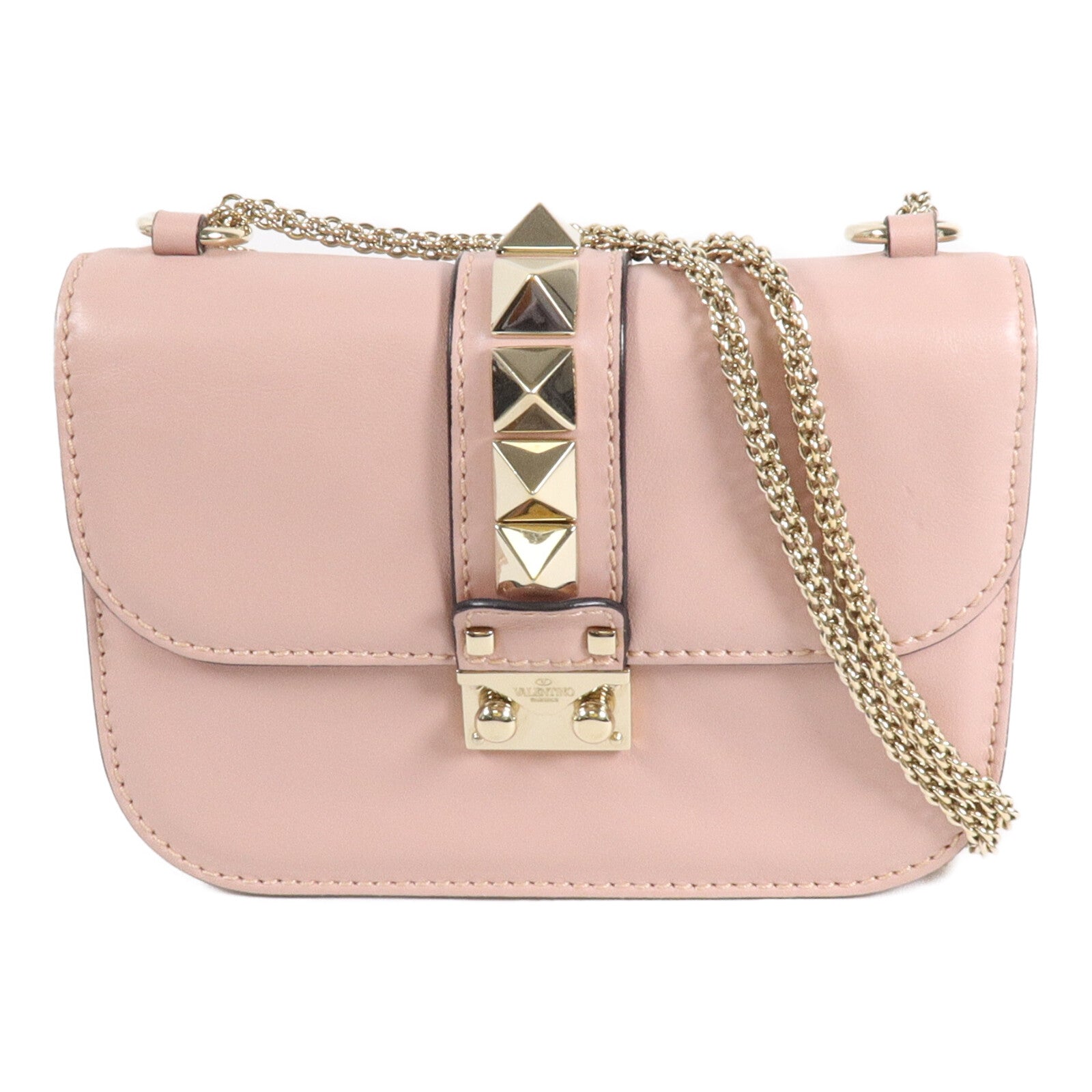 Valentino 牛皮皮革Garavani Glam Lock鏈帶肩背袋