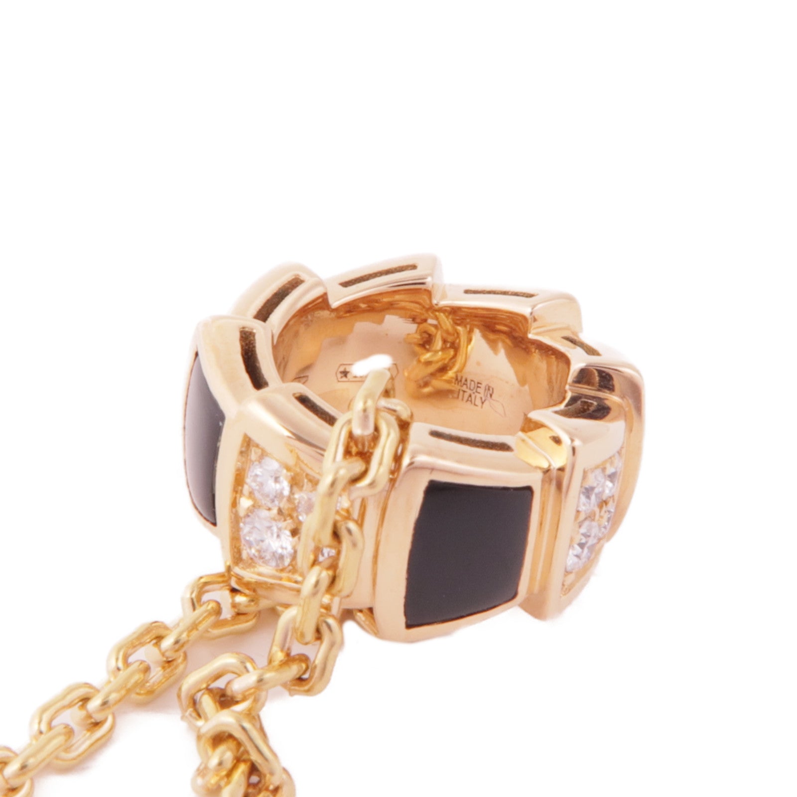 BVLGARI 18K玫瑰金Serpenti Viper Necklace縞瑪瑙/鑽石項鍊