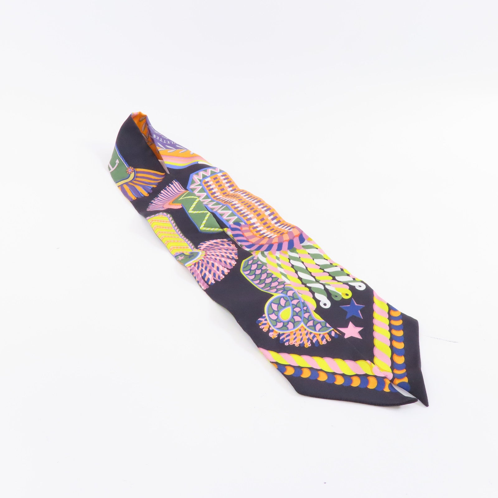 HERMES 絲質Twilly絲巾黑色/彩色