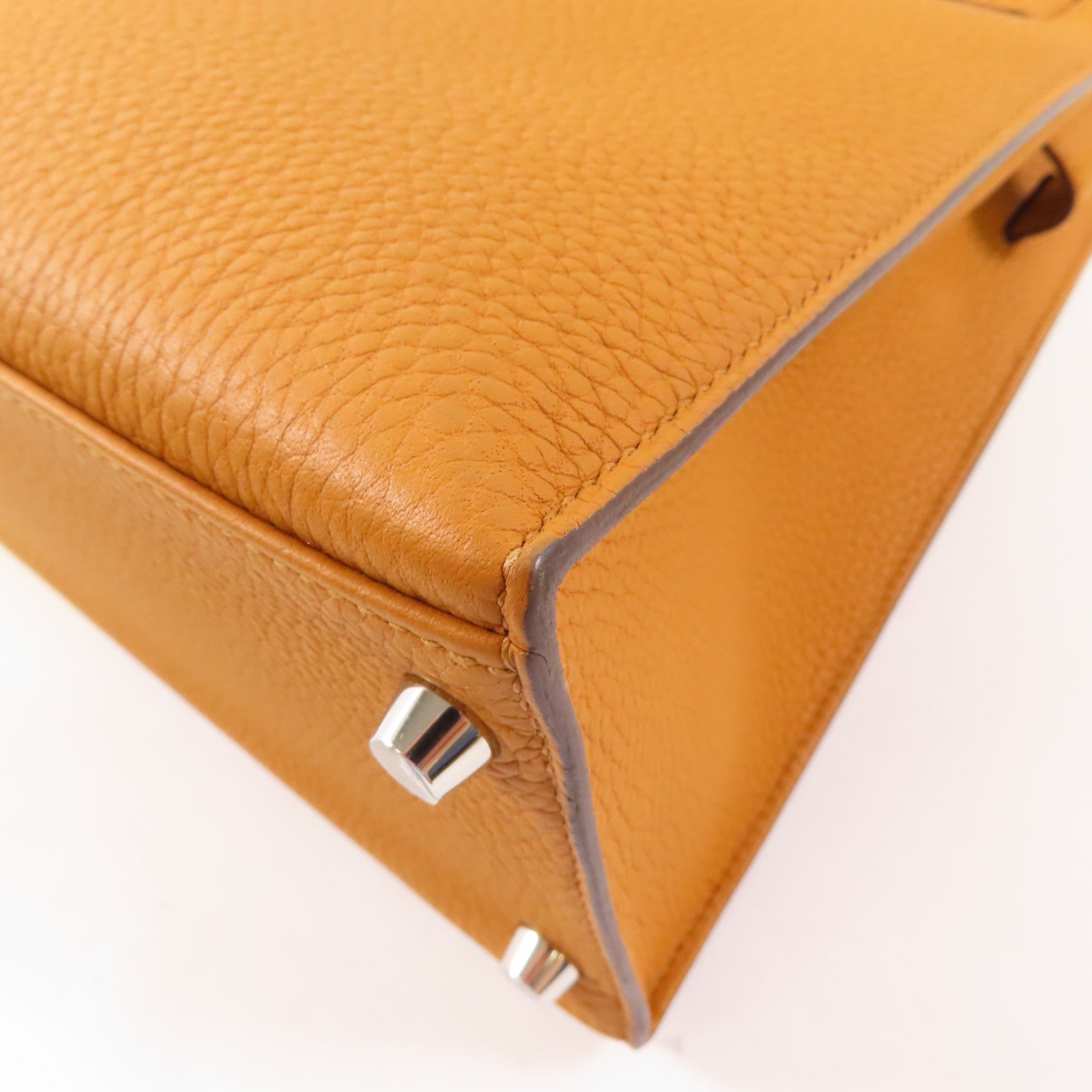 HERMES 【激減優惠】Clemence皮革Kelly 28銀扣手挽肩背兩用袋粉棕色/黃色