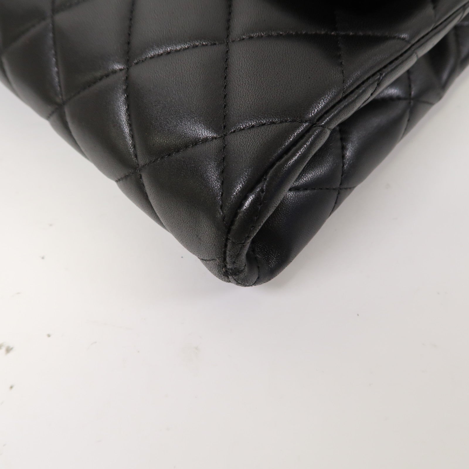 CHANEL 菱格羊皮皮革Chain Shoulder銀扣鏈帶肩背袋黑色