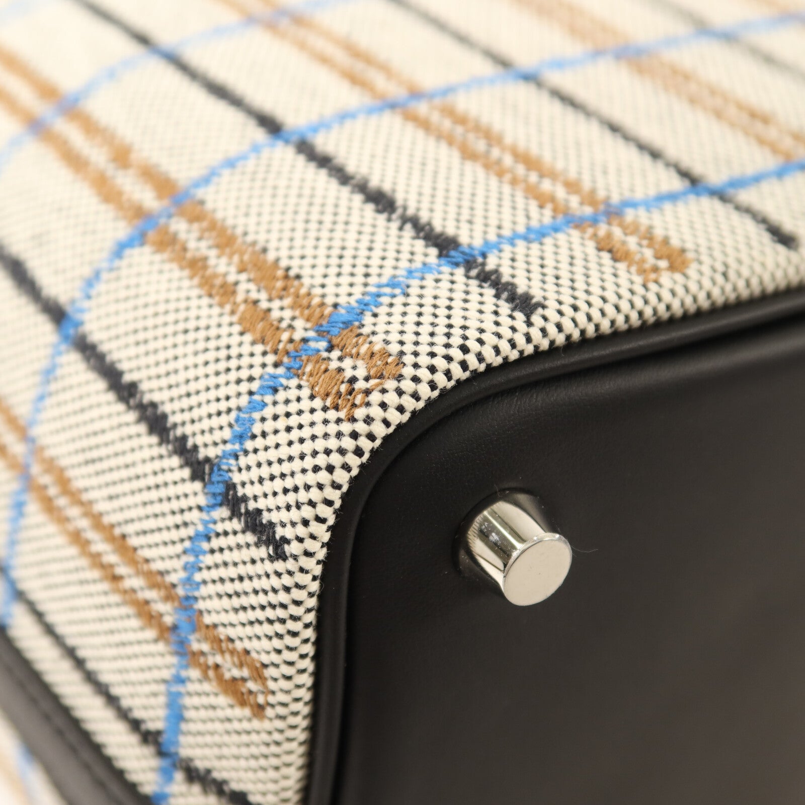 HERMES 帆布/Swift皮革Picotin PM銀扣手挽袋Ecru/Black/Fauve