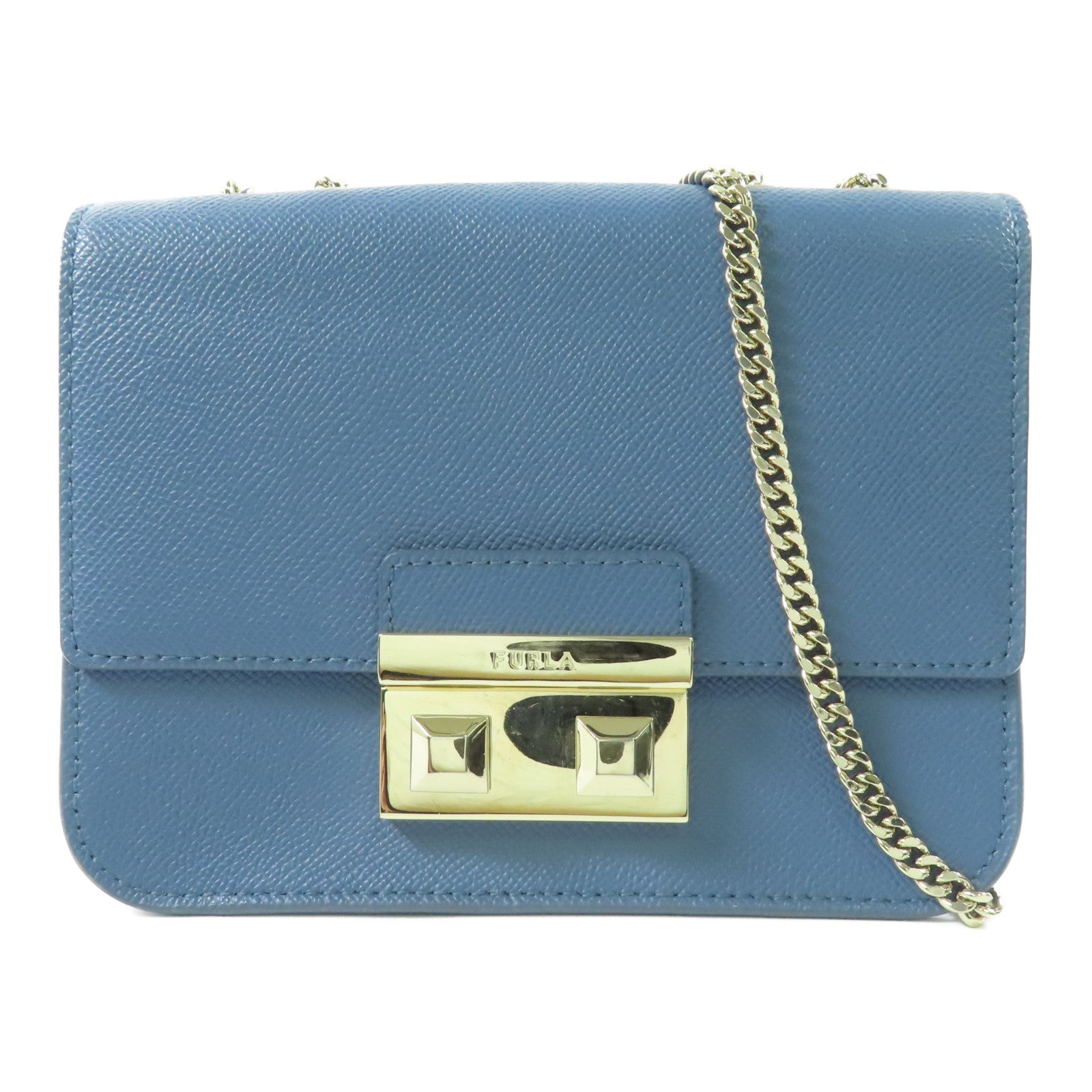 Furla 牛皮皮革Chain Shoulder金扣鏈帶肩背袋