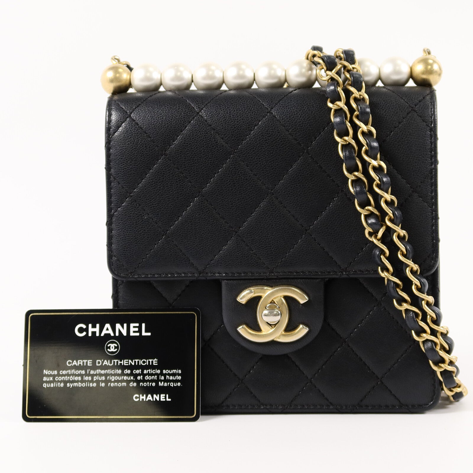 CHANEL 牛皮皮革Matelasse Pearl Chain Shoulder Bag鏈帶肩背袋
