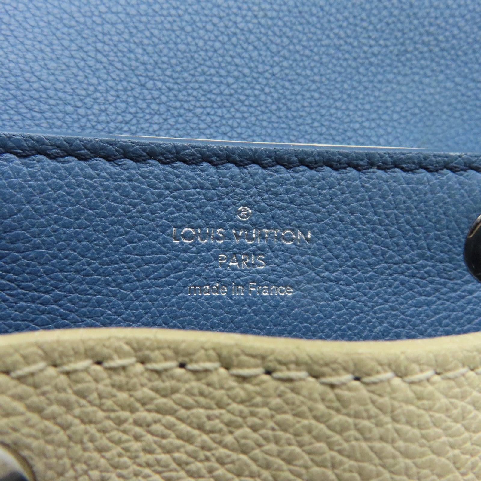 LOUIS VUITTON 【清倉大減價】牛皮皮革Lockme Backpack銀扣背包藍色/淺褐色