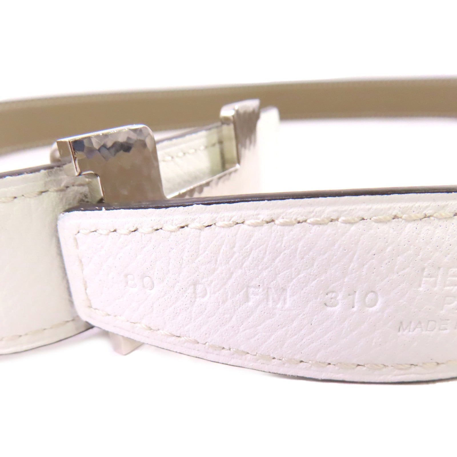 HERMES Swift皮革/Epsom皮革Constance Touareg Belt銀扣白色/Etoupe大象灰色