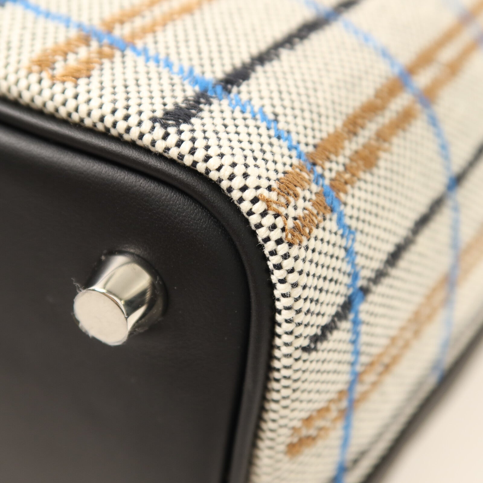 HERMES 帆布/Swift皮革Picotin PM銀扣手挽袋Ecru/Black/Fauve