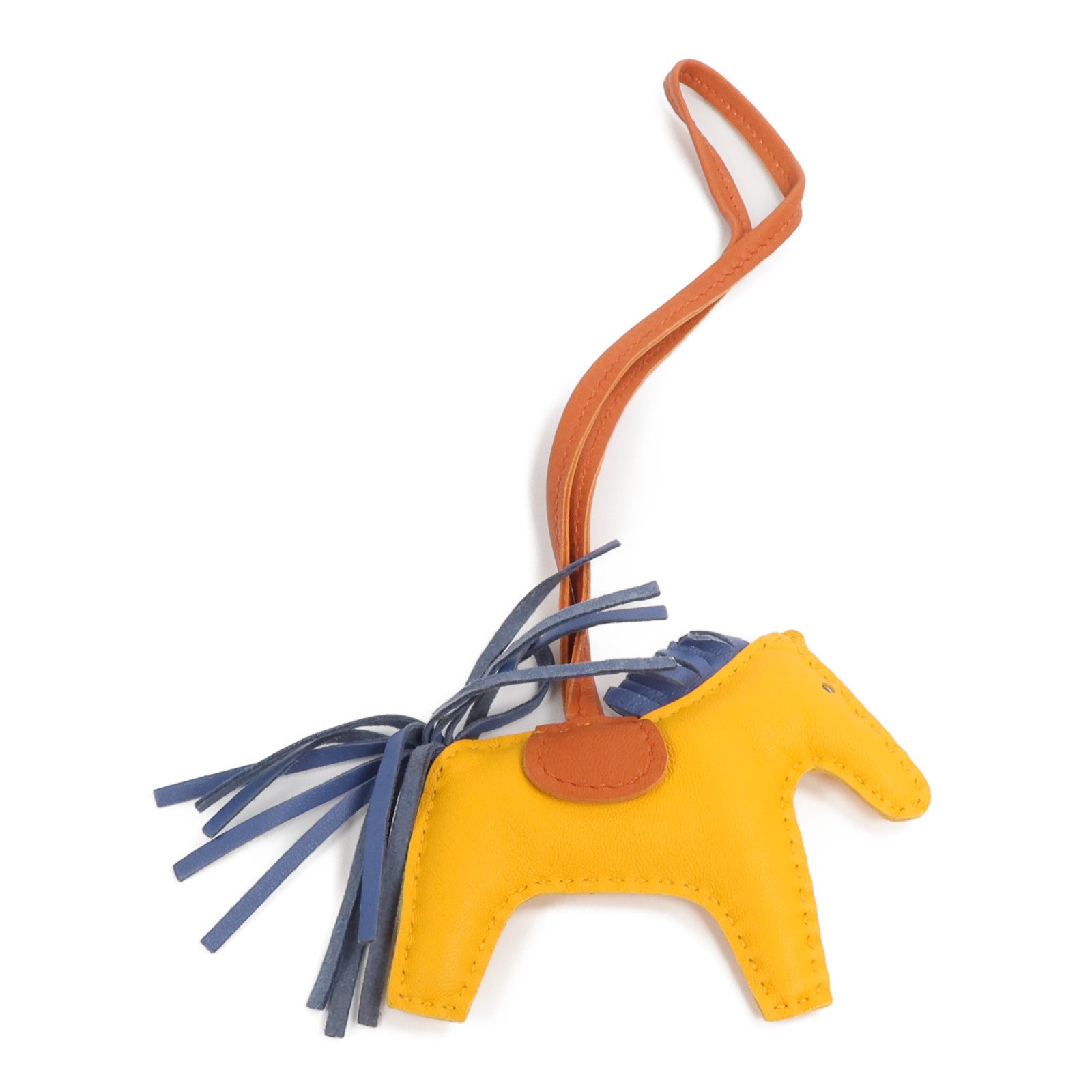 HERMES Milo皮革Rodeo PM掛飾Jaune D'Or/Bleu Agate/Cornaline