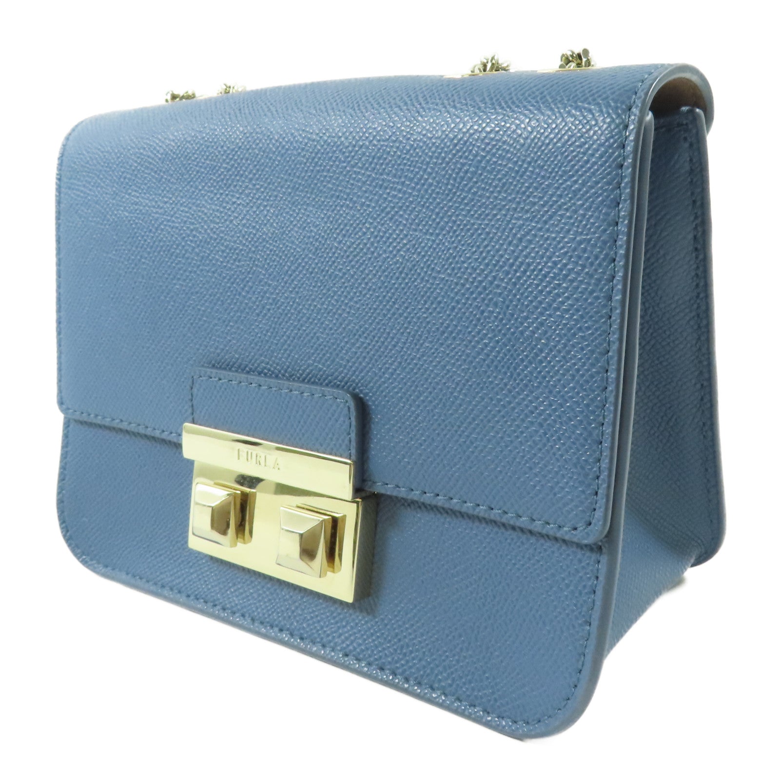 Furla 牛皮皮革Chain Shoulder金扣鏈帶肩背袋