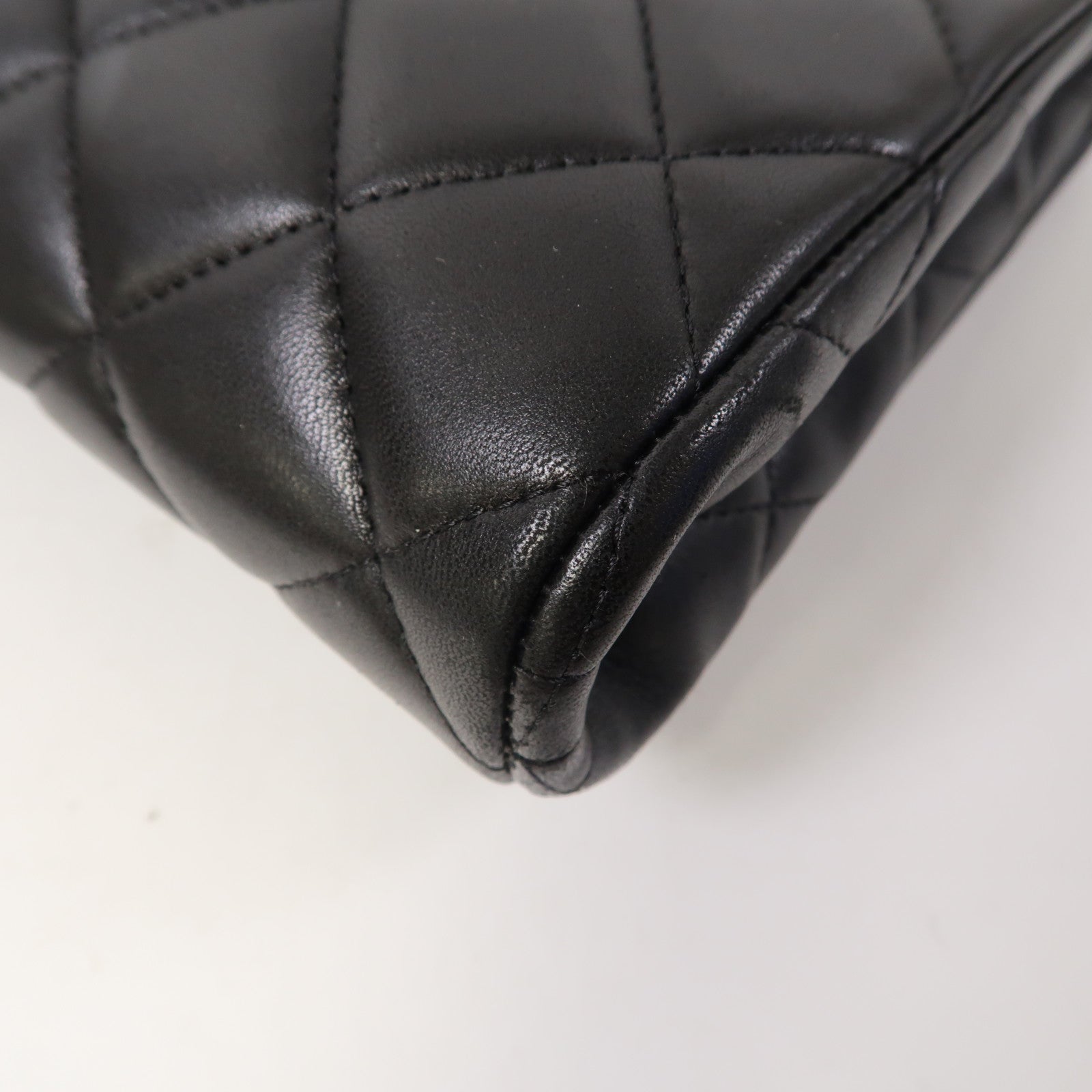 CHANEL 菱格羊皮皮革Chain Shoulder銀扣鏈帶肩背袋黑色