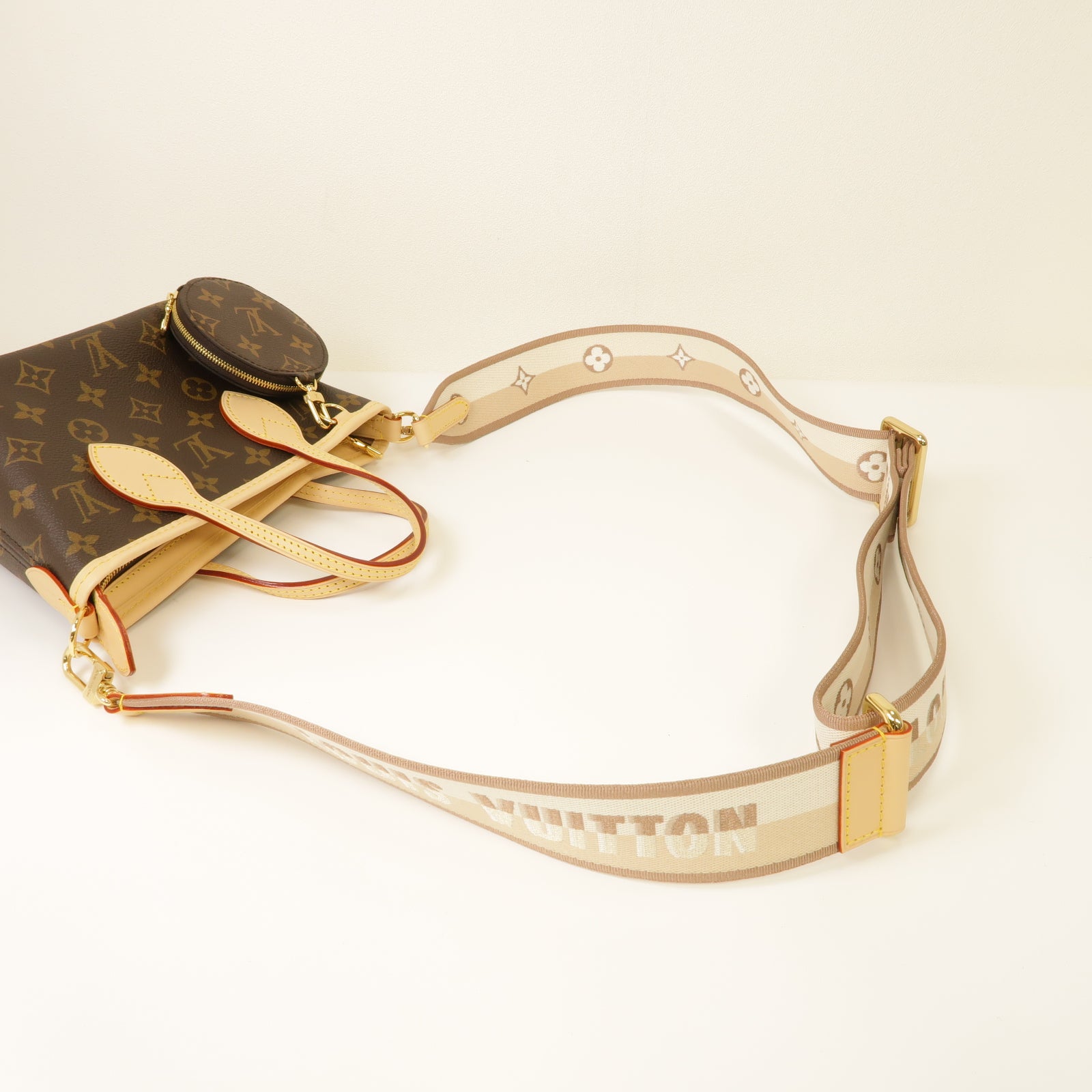 LOUIS VUITTON Monogram Neverfull BB金扣手挽肩背兩用袋棕色