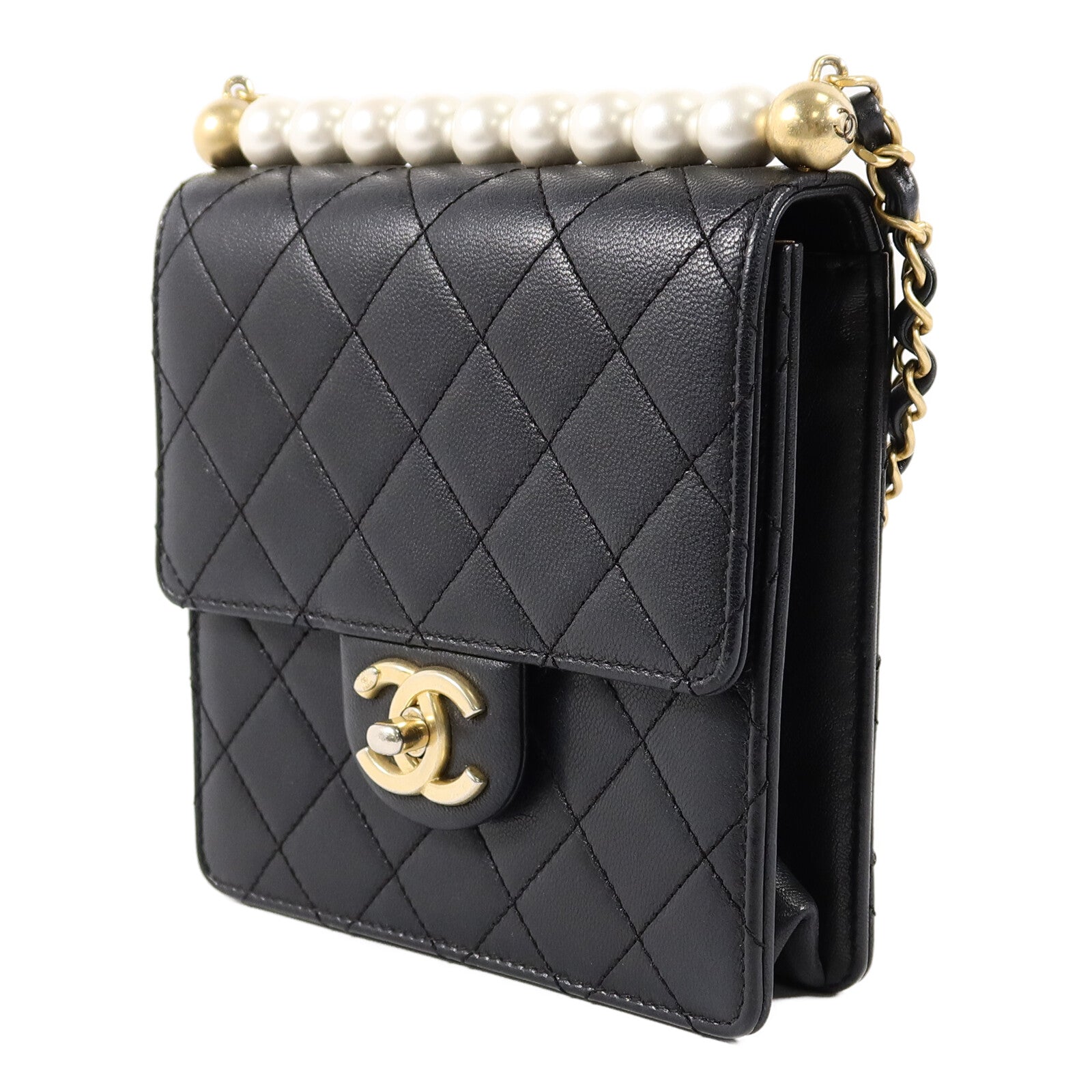 CHANEL 牛皮皮革Matelasse Pearl Chain Shoulder Bag鏈帶肩背袋
