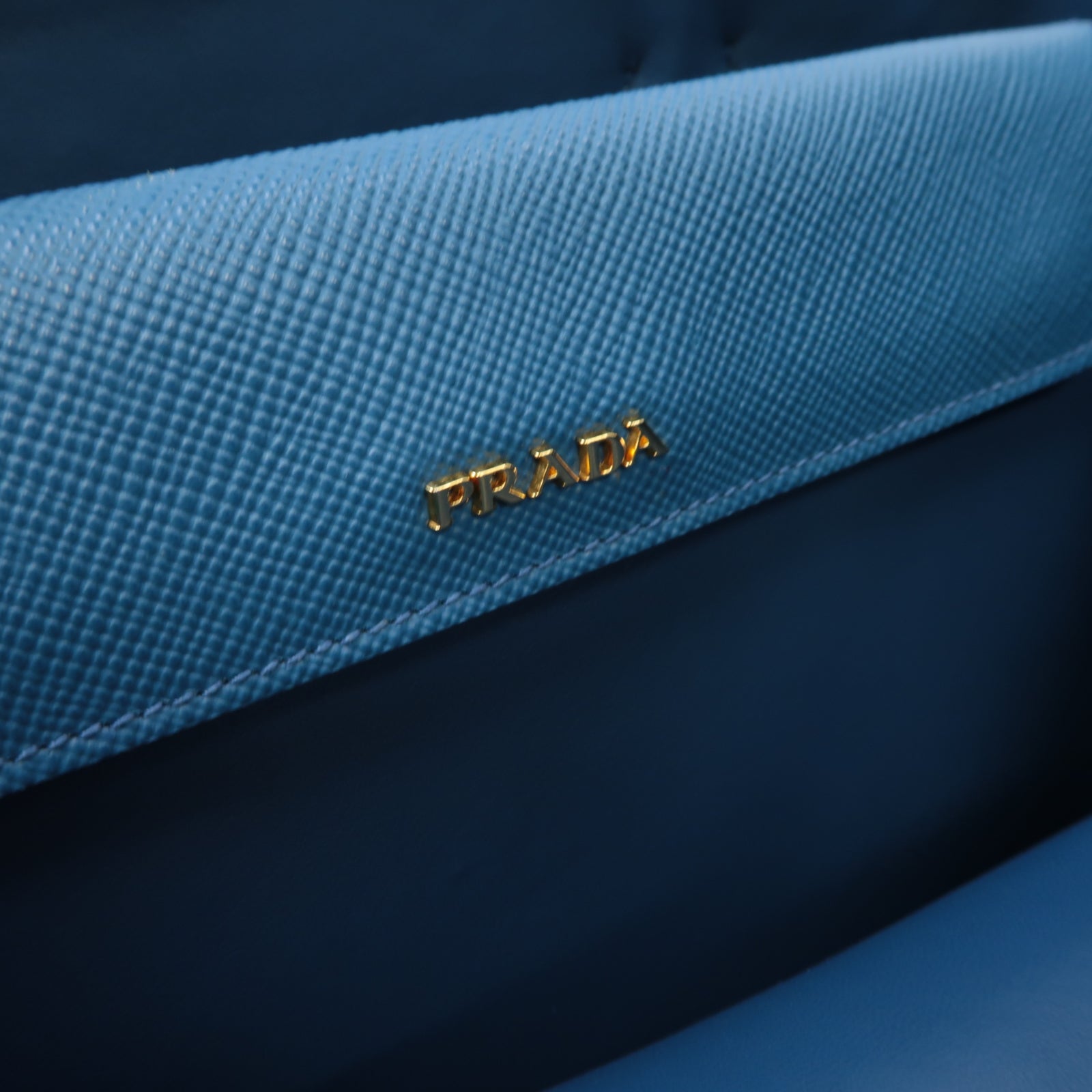 PRADA 帆布/牛皮皮革2way Shoulder Bag金扣手挽肩背兩用袋藍色/米色