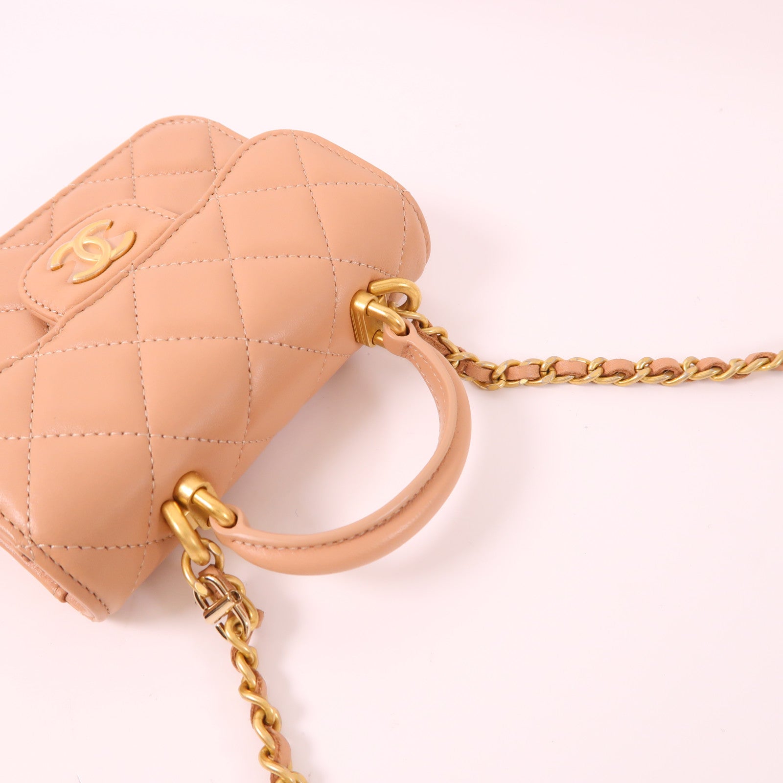 CHANEL 羊皮皮革Mini Top Handle金扣手挽肩背兩用袋