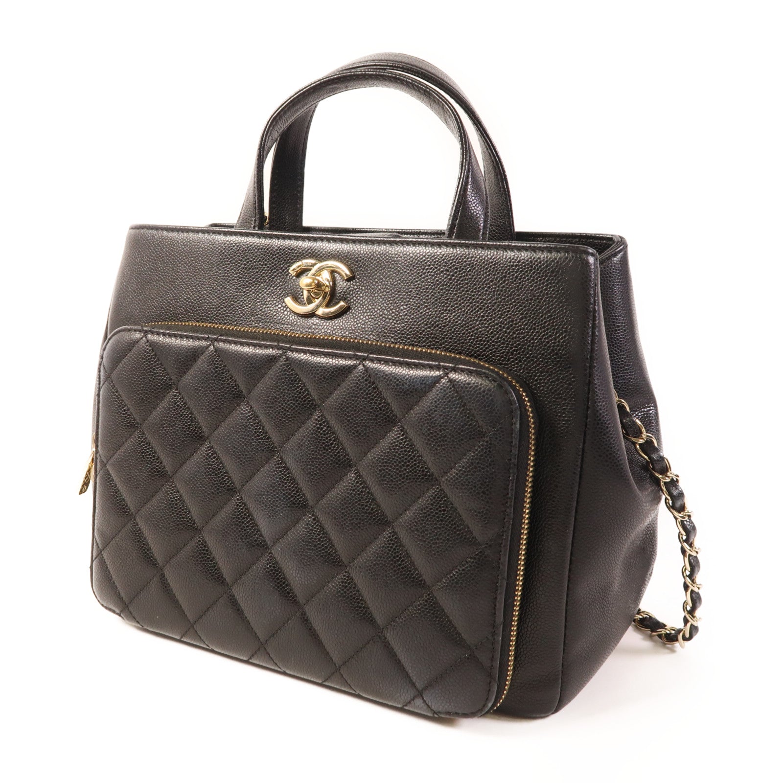 CHANEL 牛皮皮革2 Way Shoulder金扣鏈帶手挽肩背兩用袋