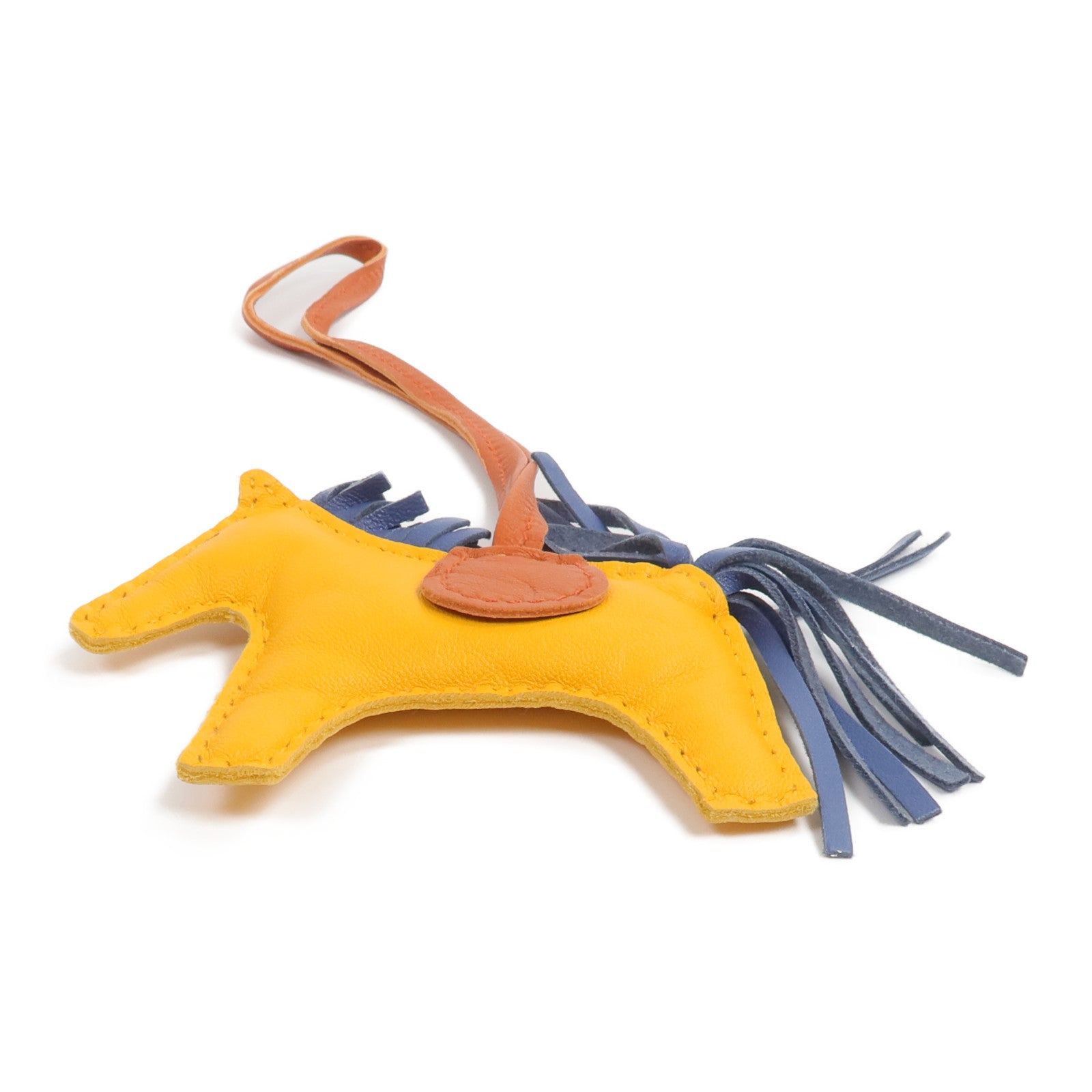 HERMES Milo皮革Rodeo PM掛飾Jaune D'Or/Bleu Agate/Cornaline