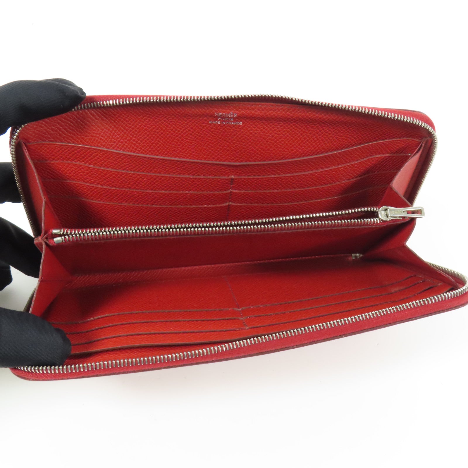 HERMES Epsom皮革Azap Wallet銀扣長錢包Rouge