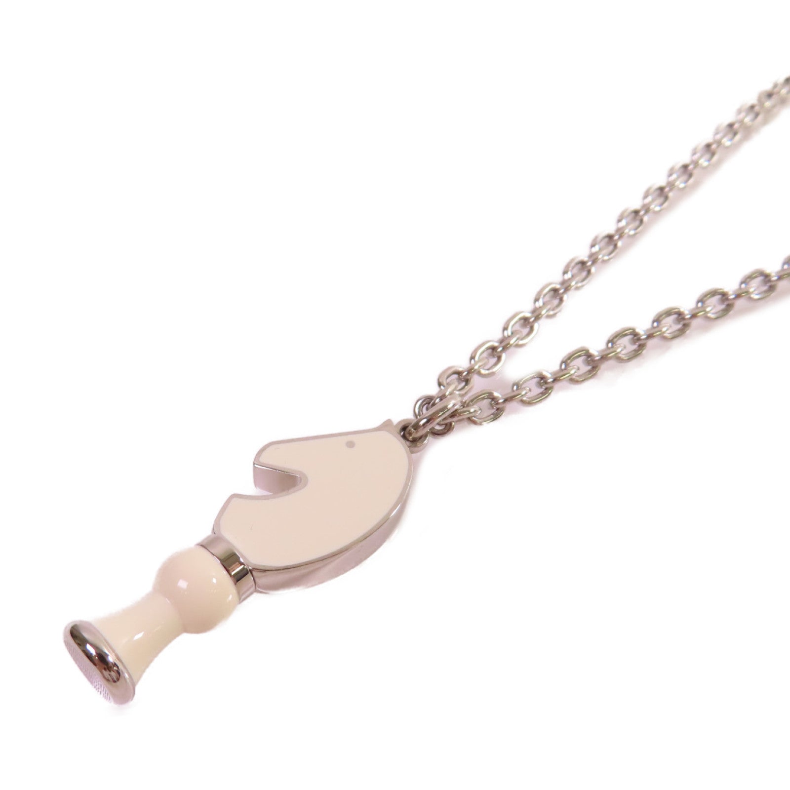 HERMES 金屬/琺瑯Cavalier Necklace項鏈白色/銀色