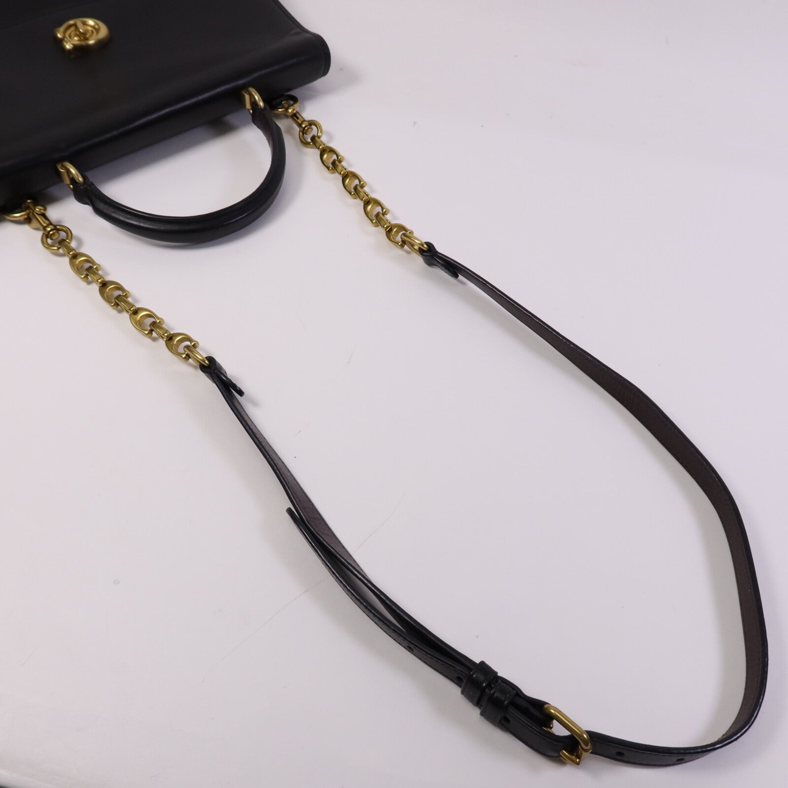 COACH 牛皮皮革2 Way Shoulder Bag金扣鏈帶手挽肩背兩用袋