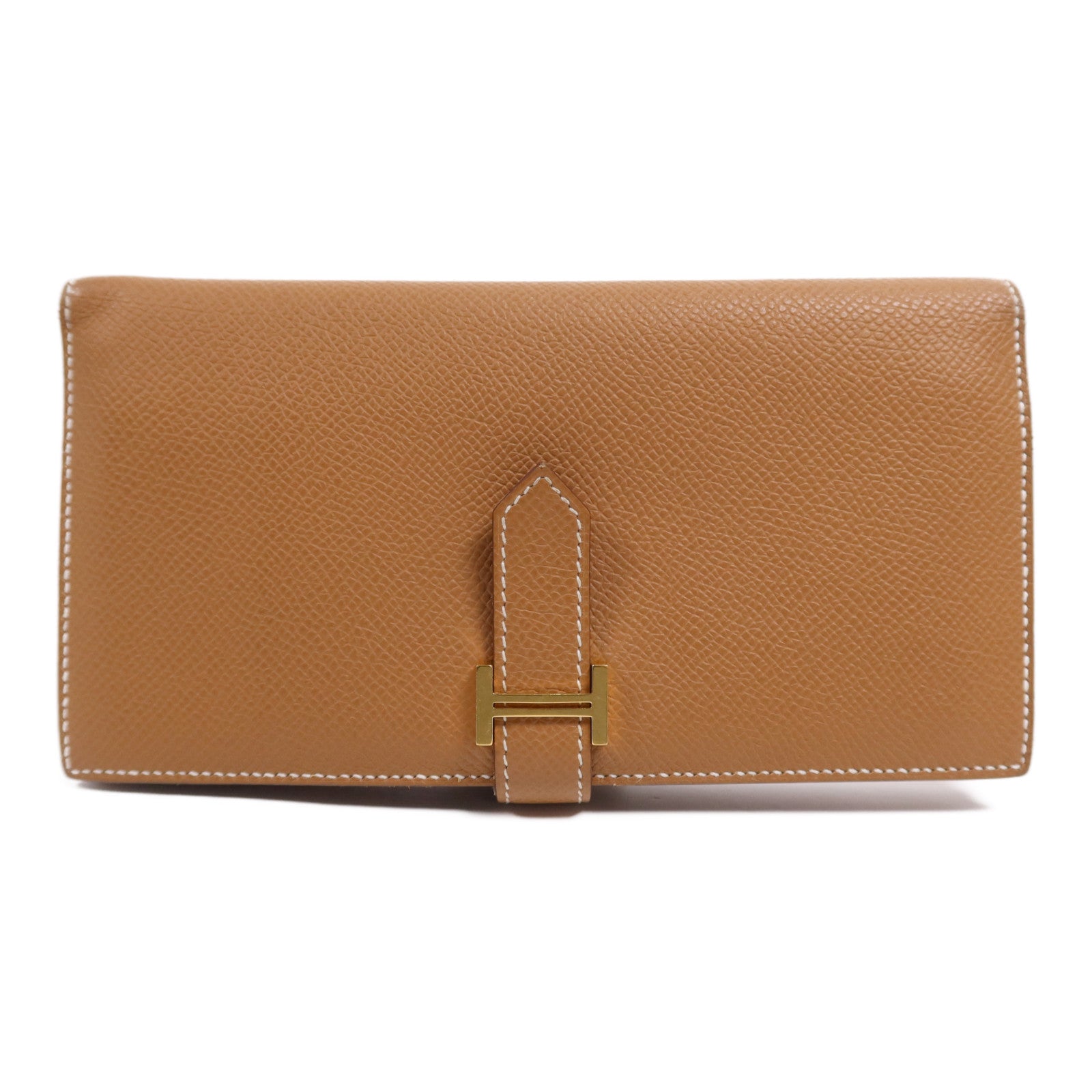 HERMES 【激減優惠】Epsom皮革Bearn W Snap Wallet金扣長錢包Gold