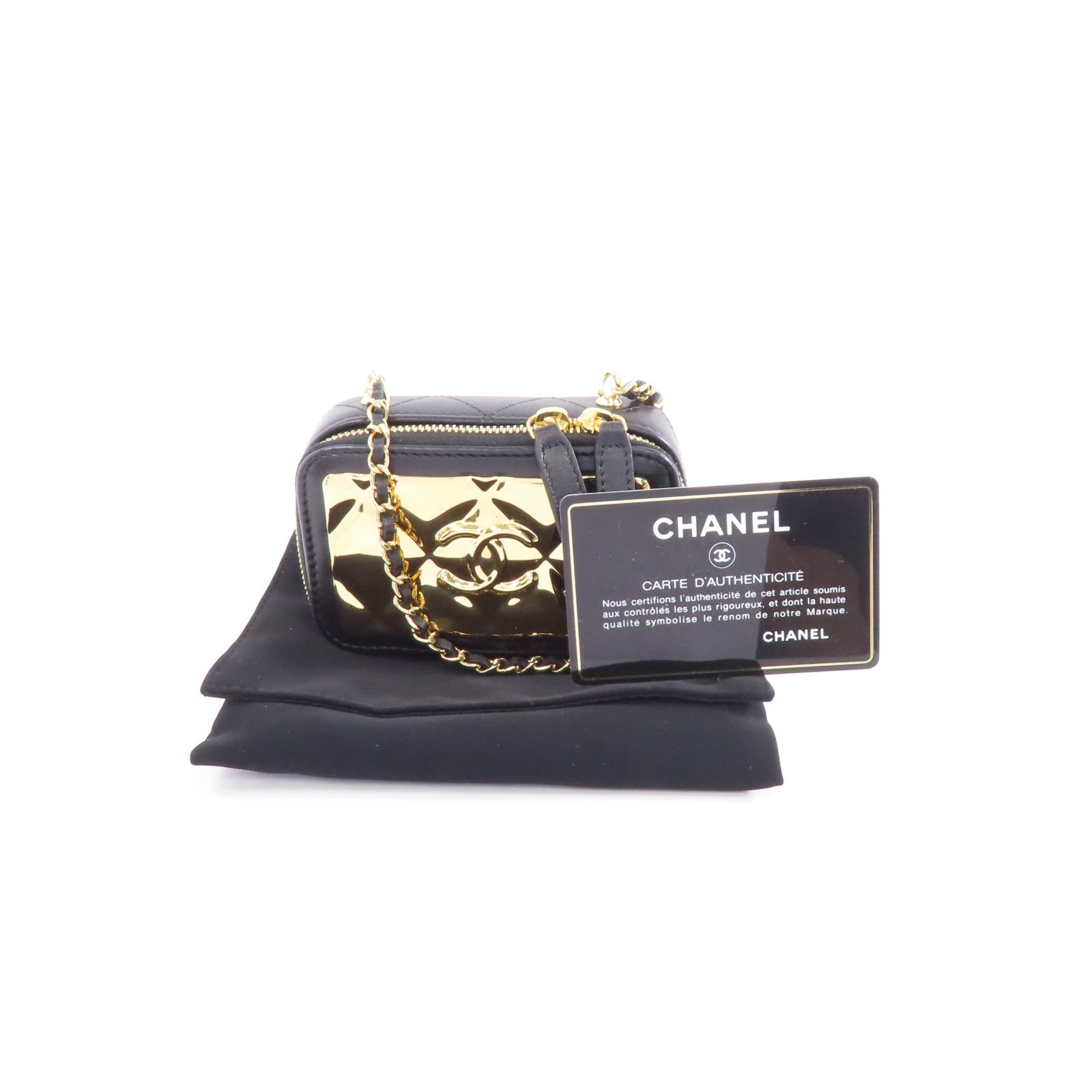 CHANEL 菱格羊皮皮革金Clutch With Chain金扣鏈帶肩背袋黑色/金色