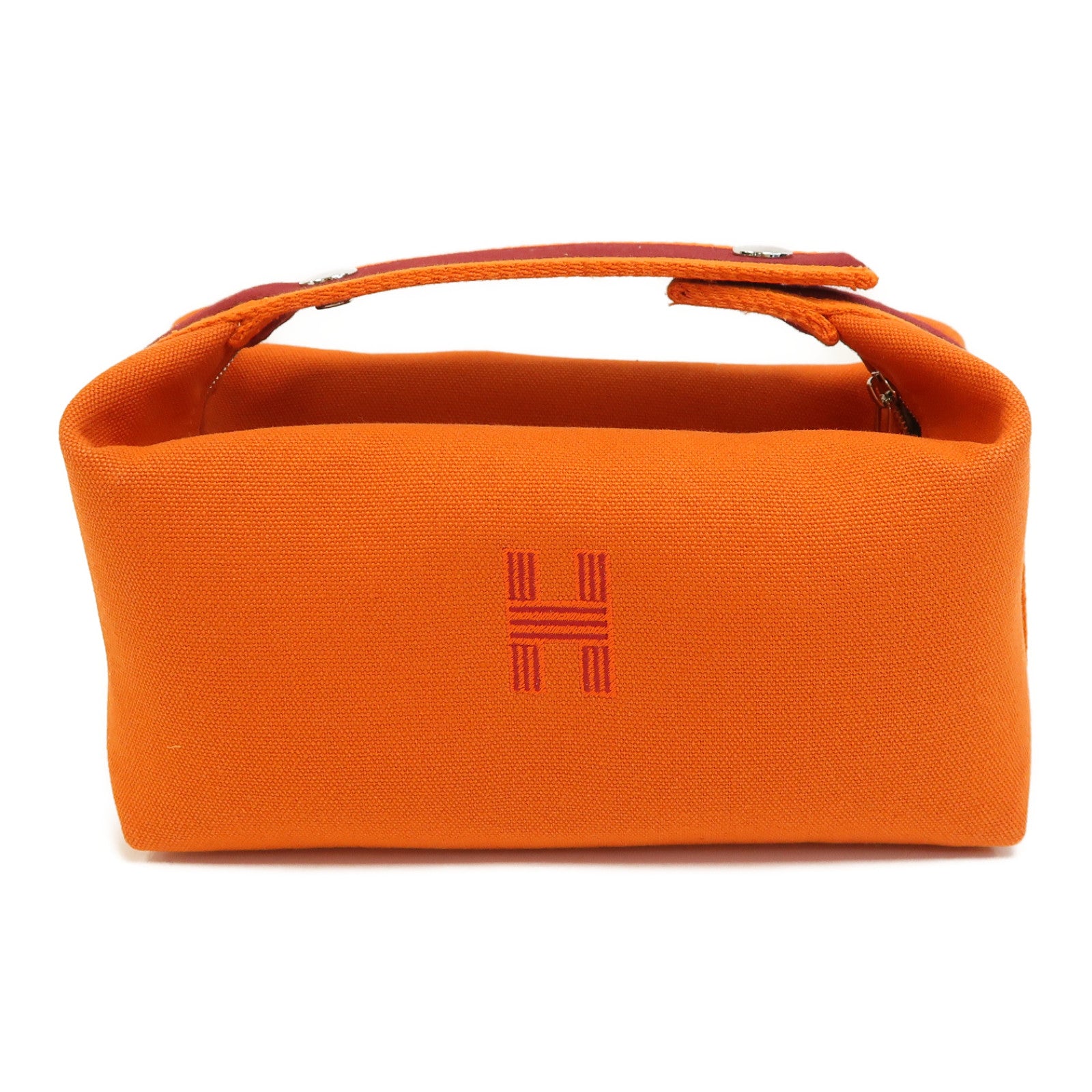 HERMES 帆布Brac-Case銀扣手挽袋橙色
