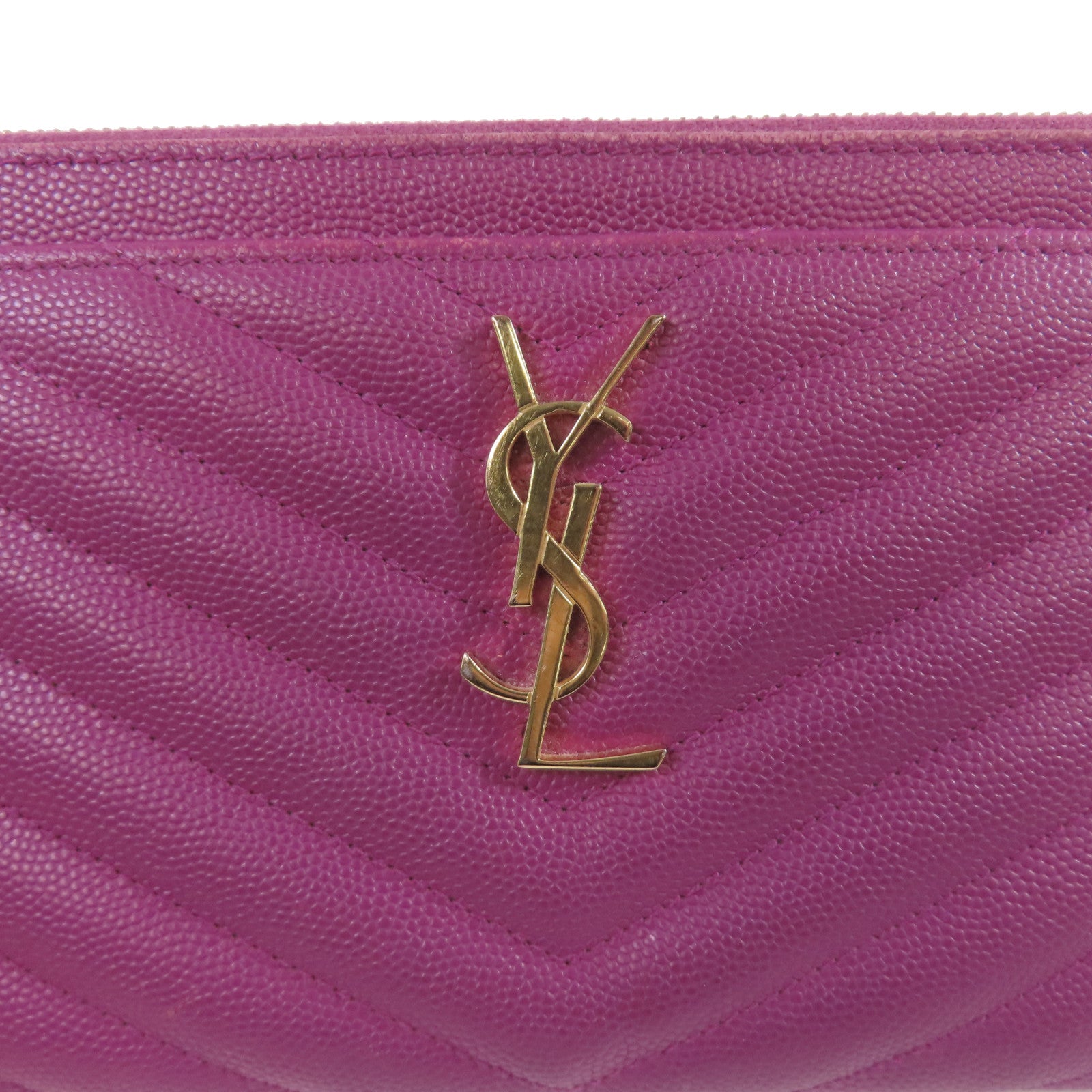 SAINT LAURENT 斜紋牛皮皮革Card Pouch金扣手拿包紫色