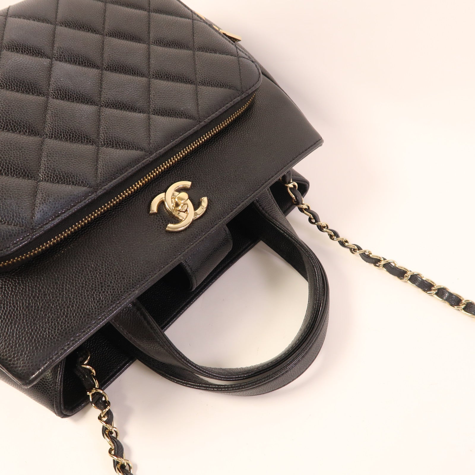 CHANEL 牛皮皮革2 Way Shoulder金扣鏈帶手挽肩背兩用袋
