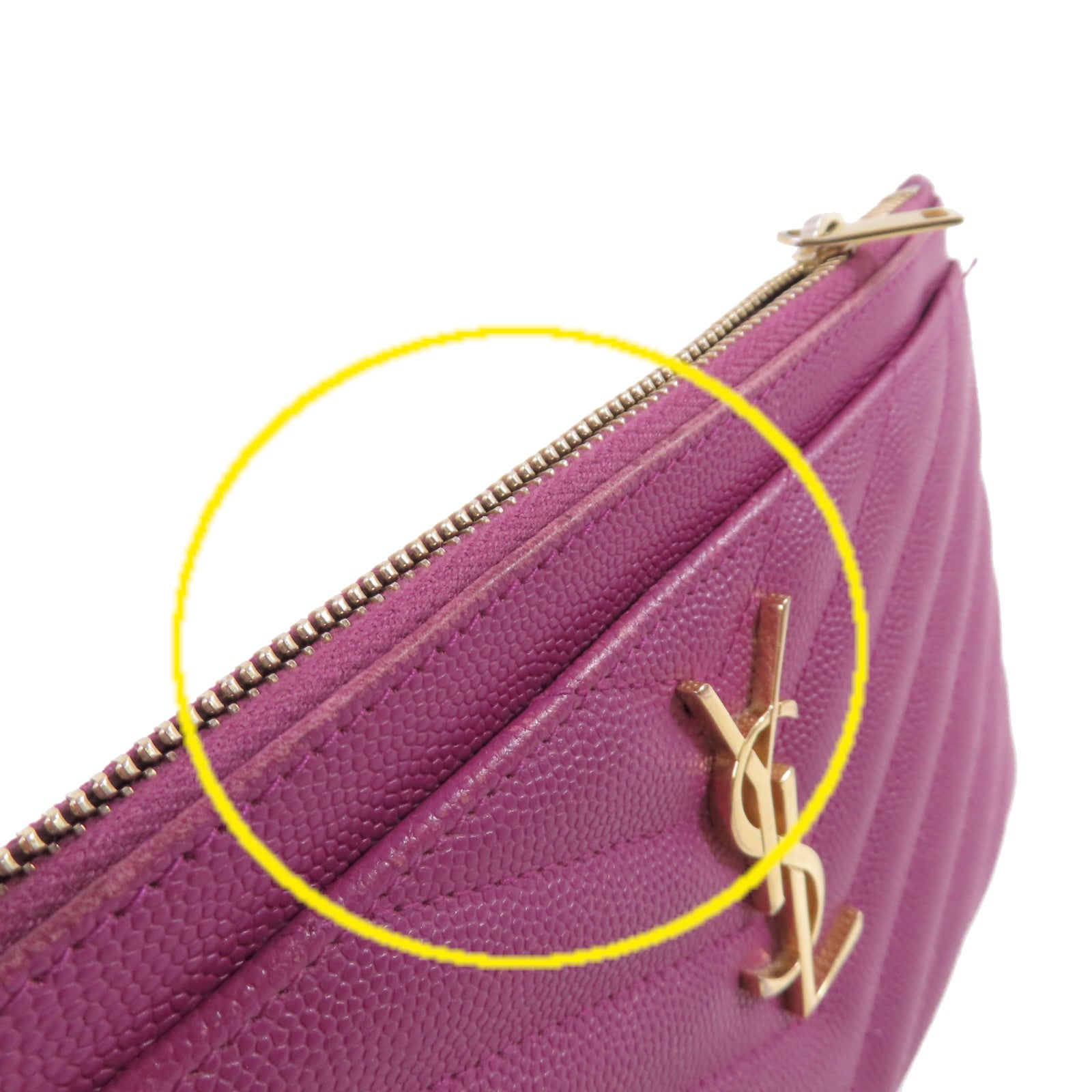 SAINT LAURENT 斜紋牛皮皮革Card Pouch金扣手拿包紫色
