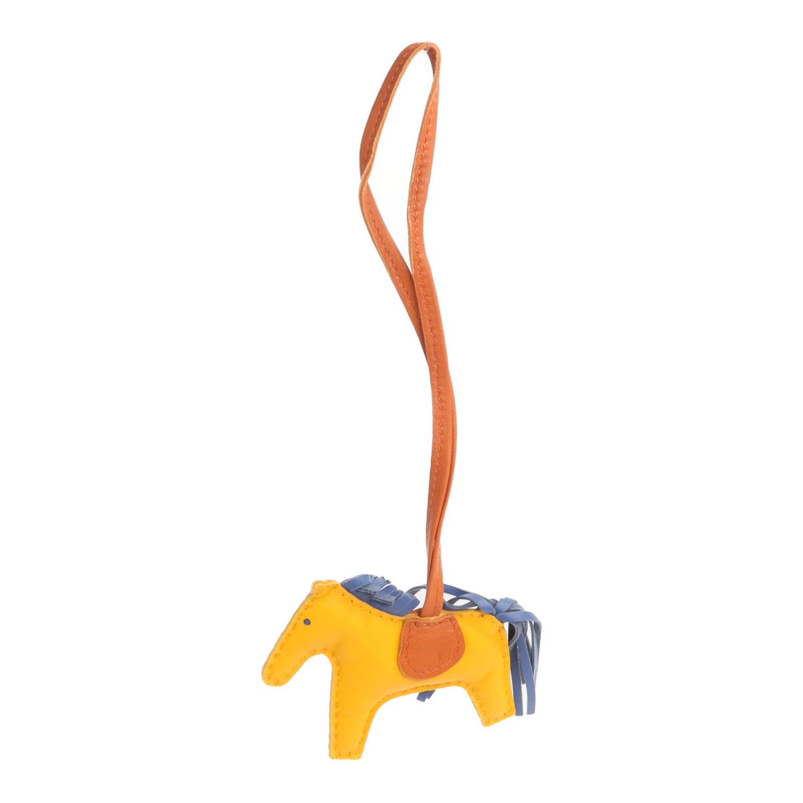 HERMES Milo皮革Rodeo PM掛飾Jaune D'Or/Bleu Agate/Cornaline