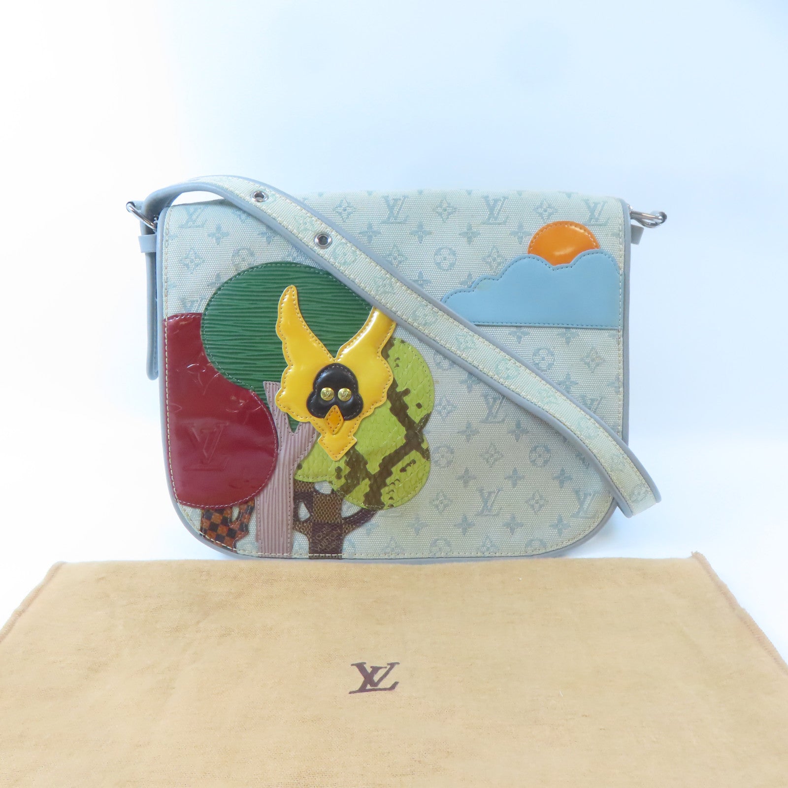 LOUIS VUITTON Monogram Mini Musette Comte De Fe銀扣肩背袋灰色/米白色