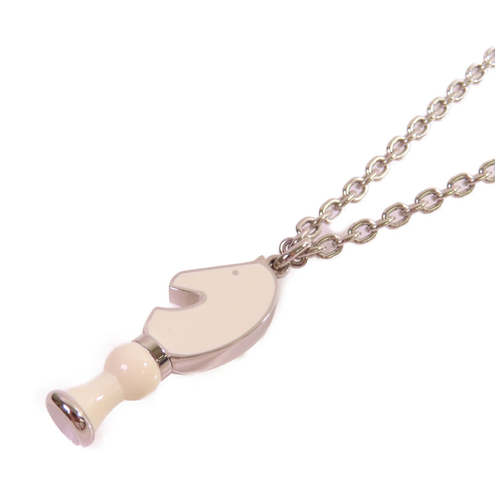 HERMES 金屬/琺瑯Cavalier Necklace項鏈白色/銀色
