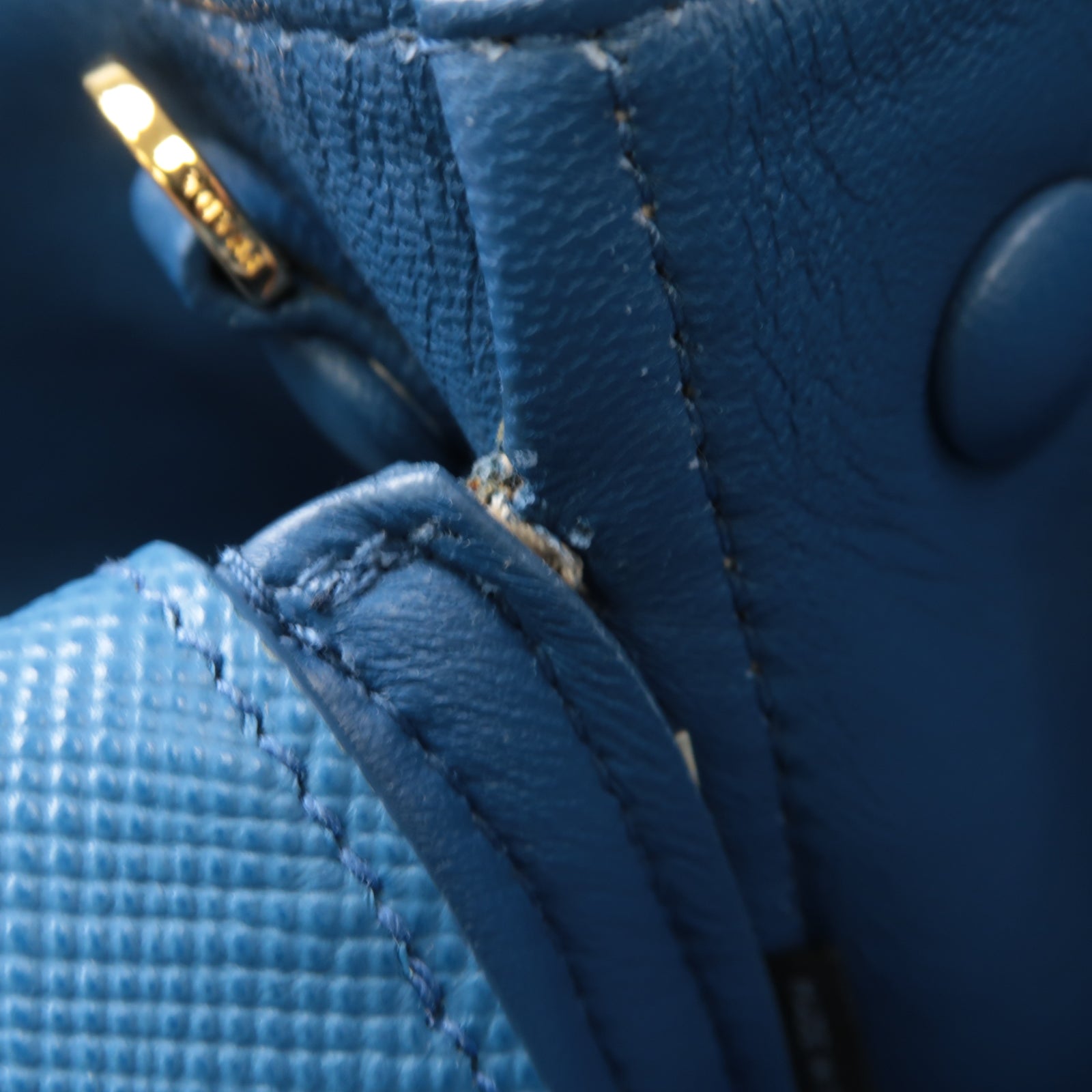 PRADA 帆布/牛皮皮革2way Shoulder Bag金扣手挽肩背兩用袋藍色/米色