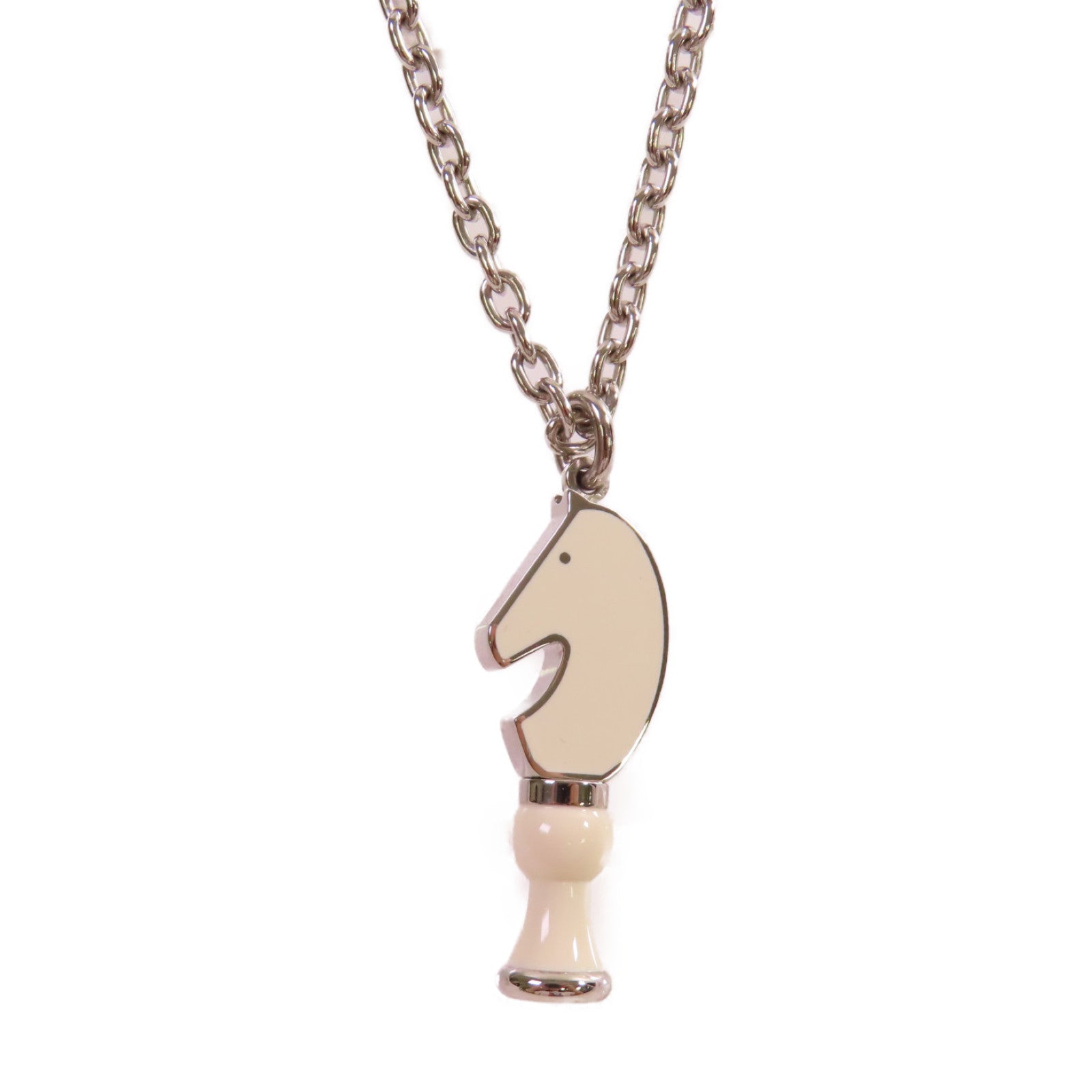 HERMES 金屬/琺瑯Cavalier Necklace項鏈白色/銀色
