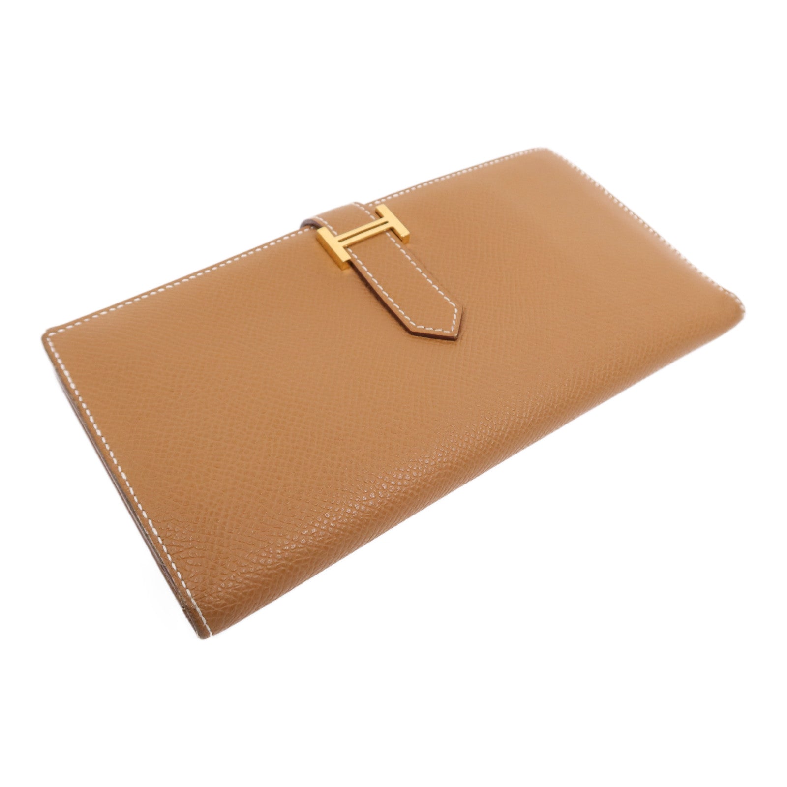 HERMES 【激減優惠】Epsom皮革Bearn W Snap Wallet金扣長錢包Gold