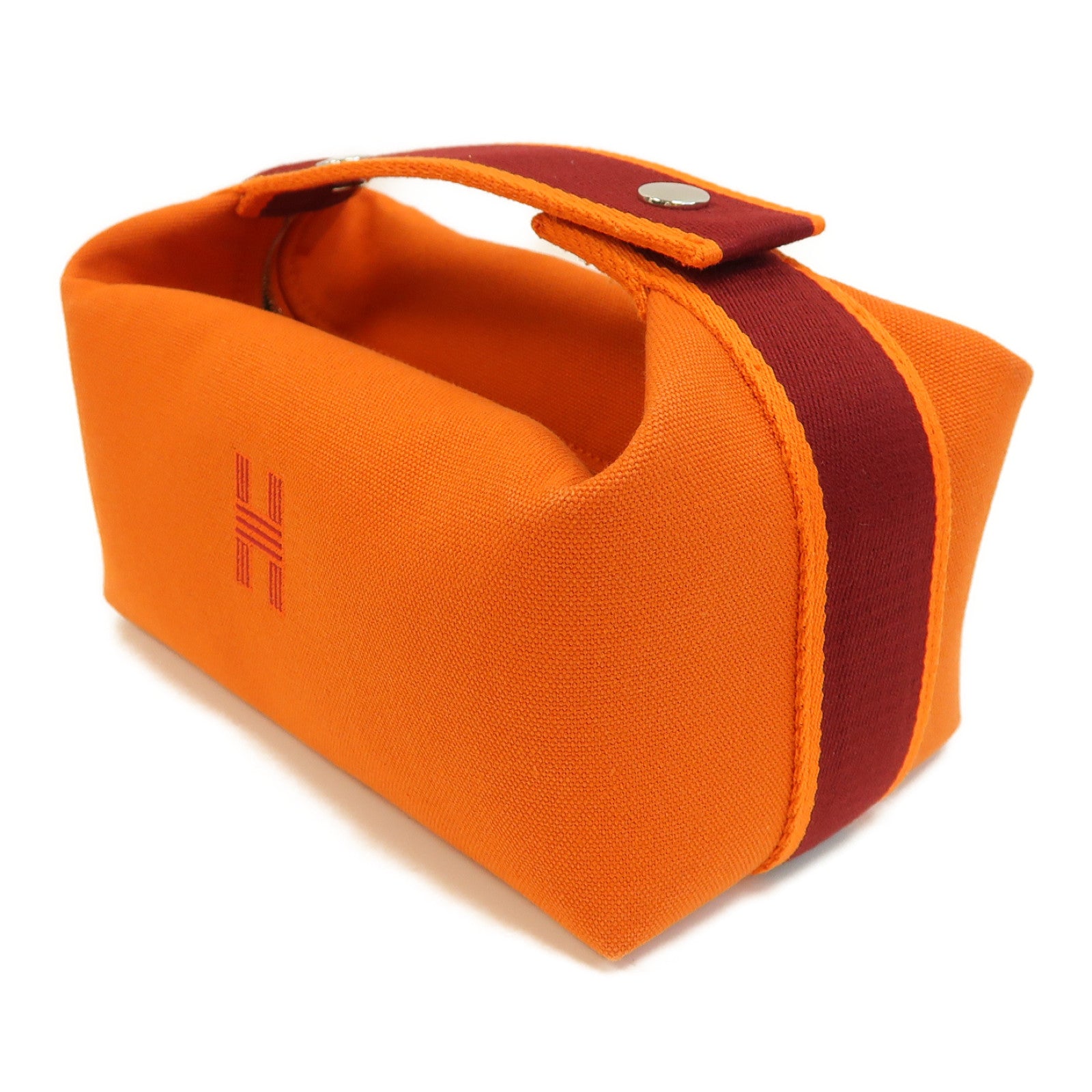 HERMES 帆布Brac-Case銀扣手挽袋橙色
